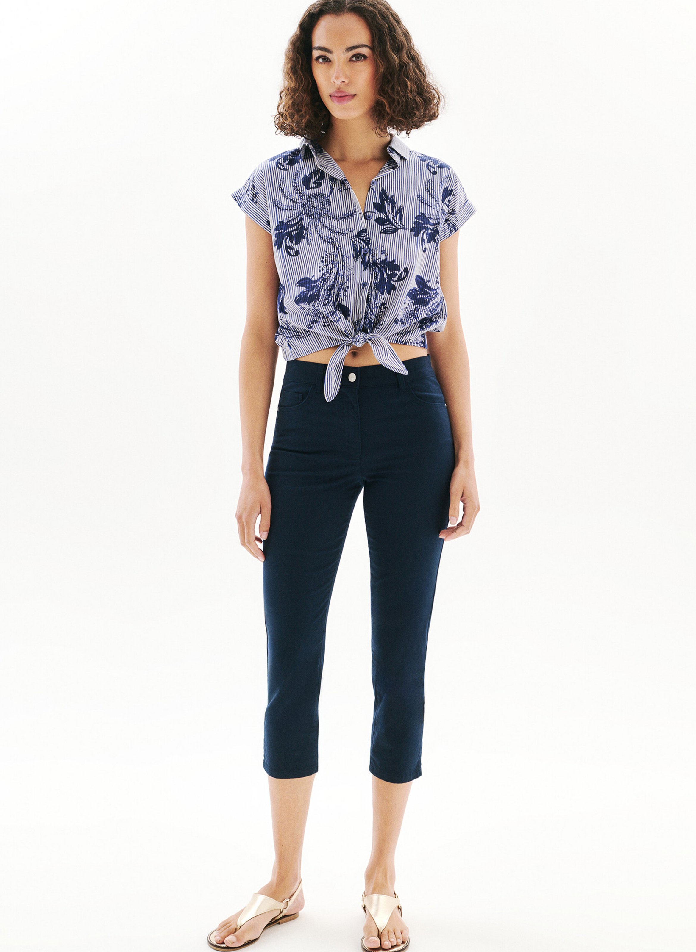 Chemise droite en coton imprimé CAROLL Bleu