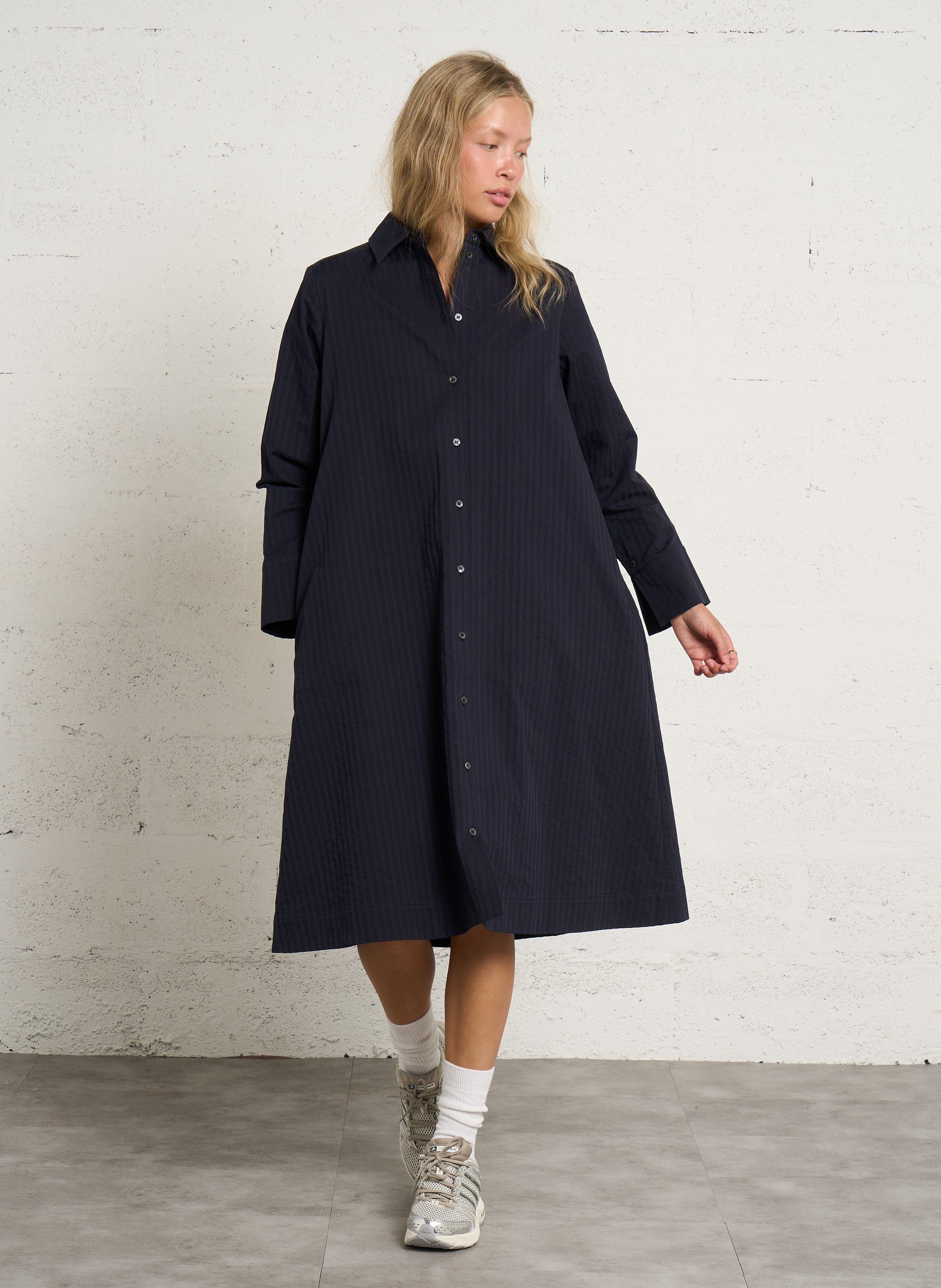 Robe midi évasée rayée en coton RUE DE TOKYO Bleu