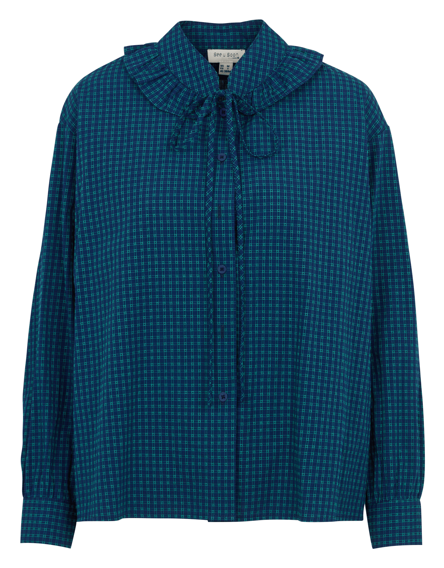 Baumwollbluse mit Bubikragen SEE U SOON Blau