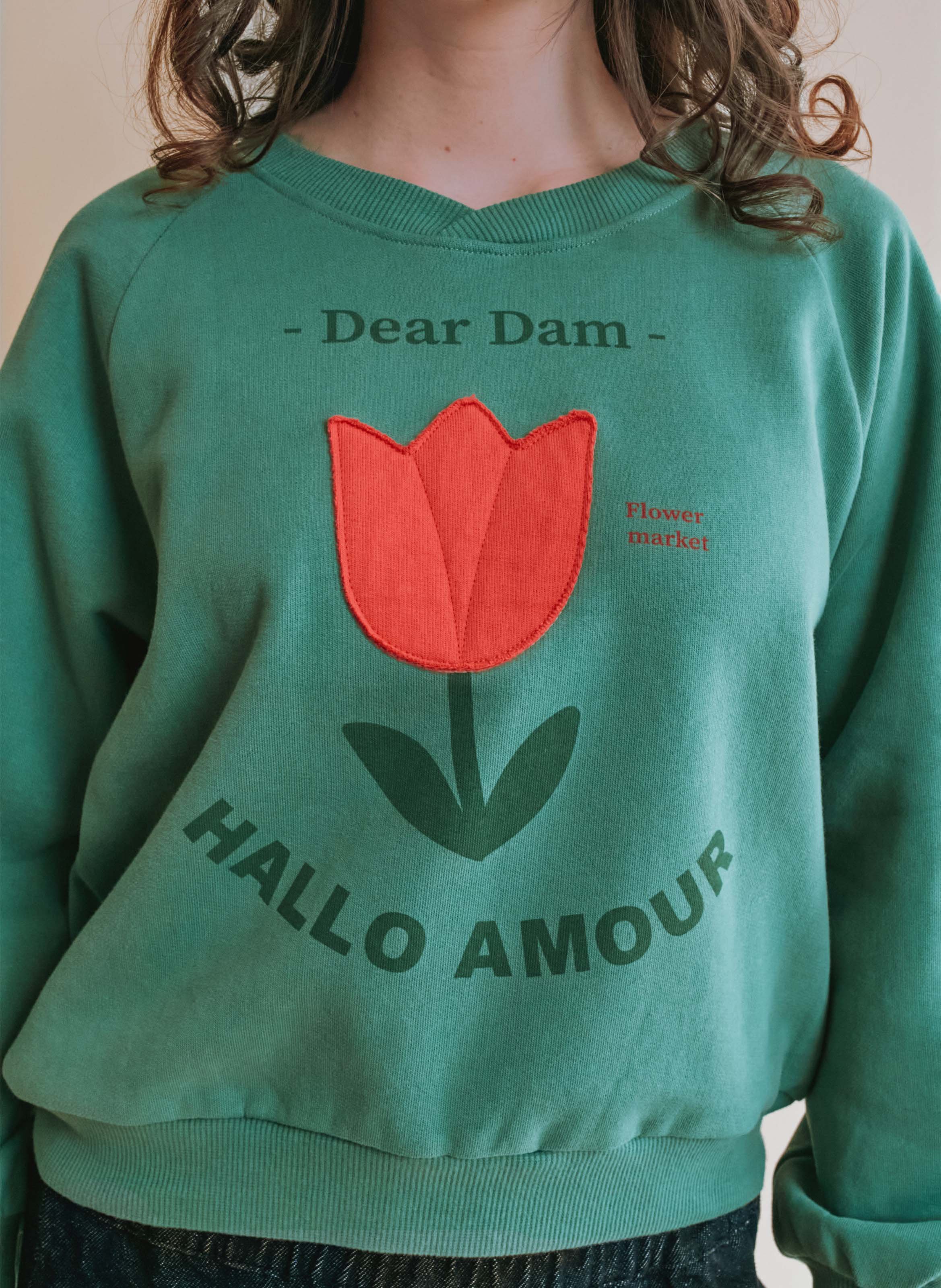 Sweat oversize col rond en coton bio imprimé EMILE ET IDA Vert