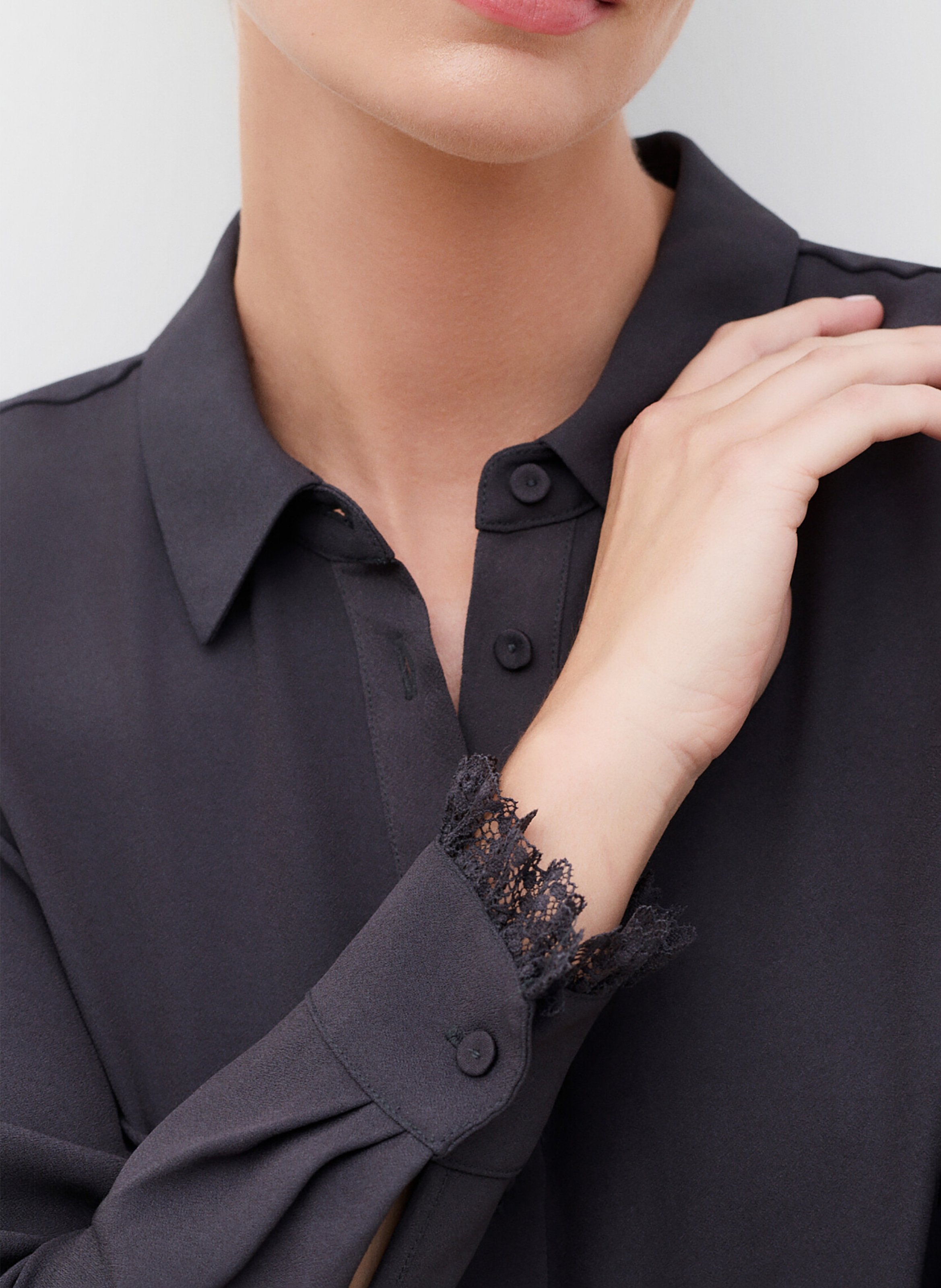 Solid Straight Shirt with Lace CAROLL Grey