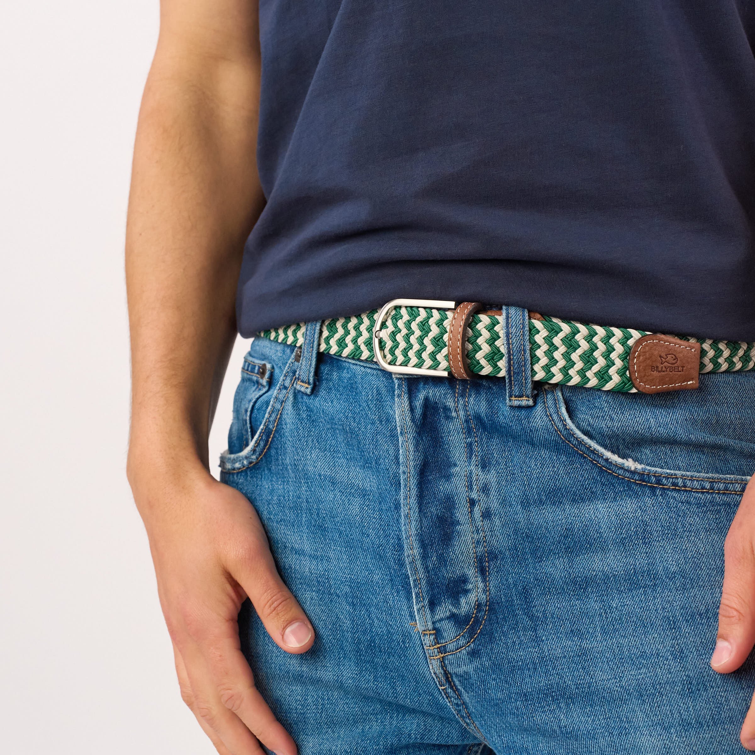 Multicolored braided elastic belt BILLYBELT Green