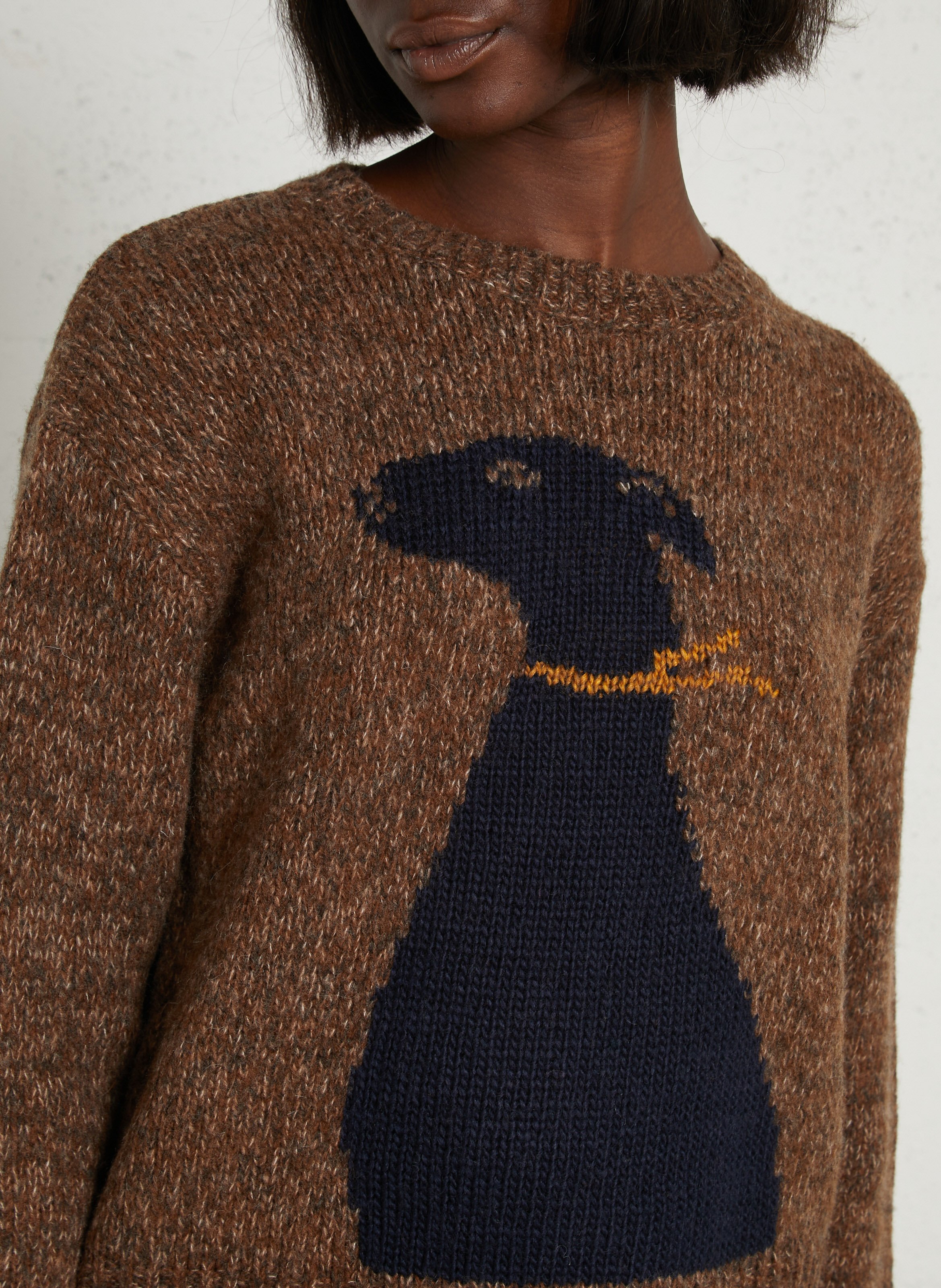 Pull droit col rond en laine mélangée imprimée NICE THINGS Marron