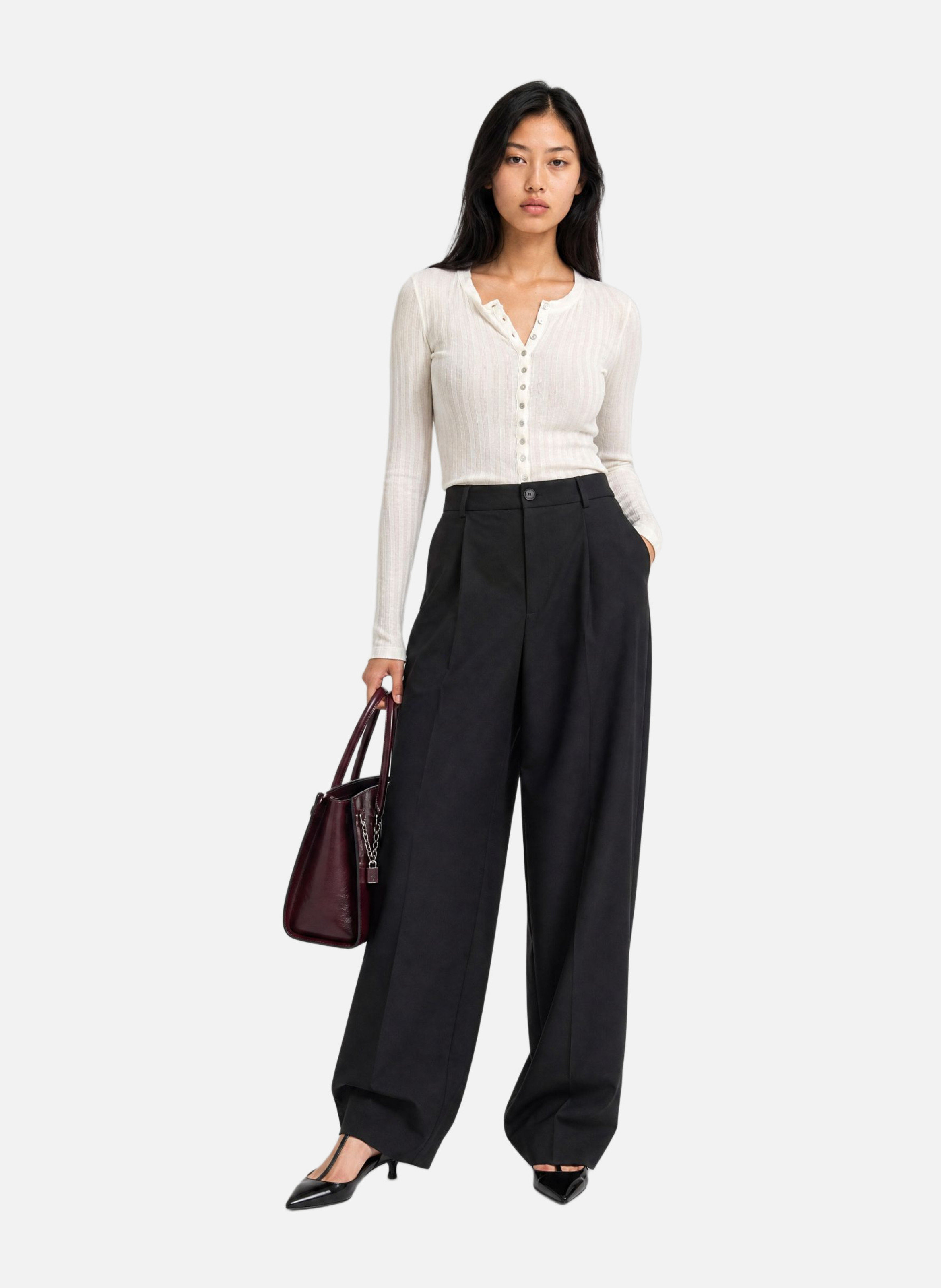 Wide-leg tailored wool blend trousers THE KOOPLES Black