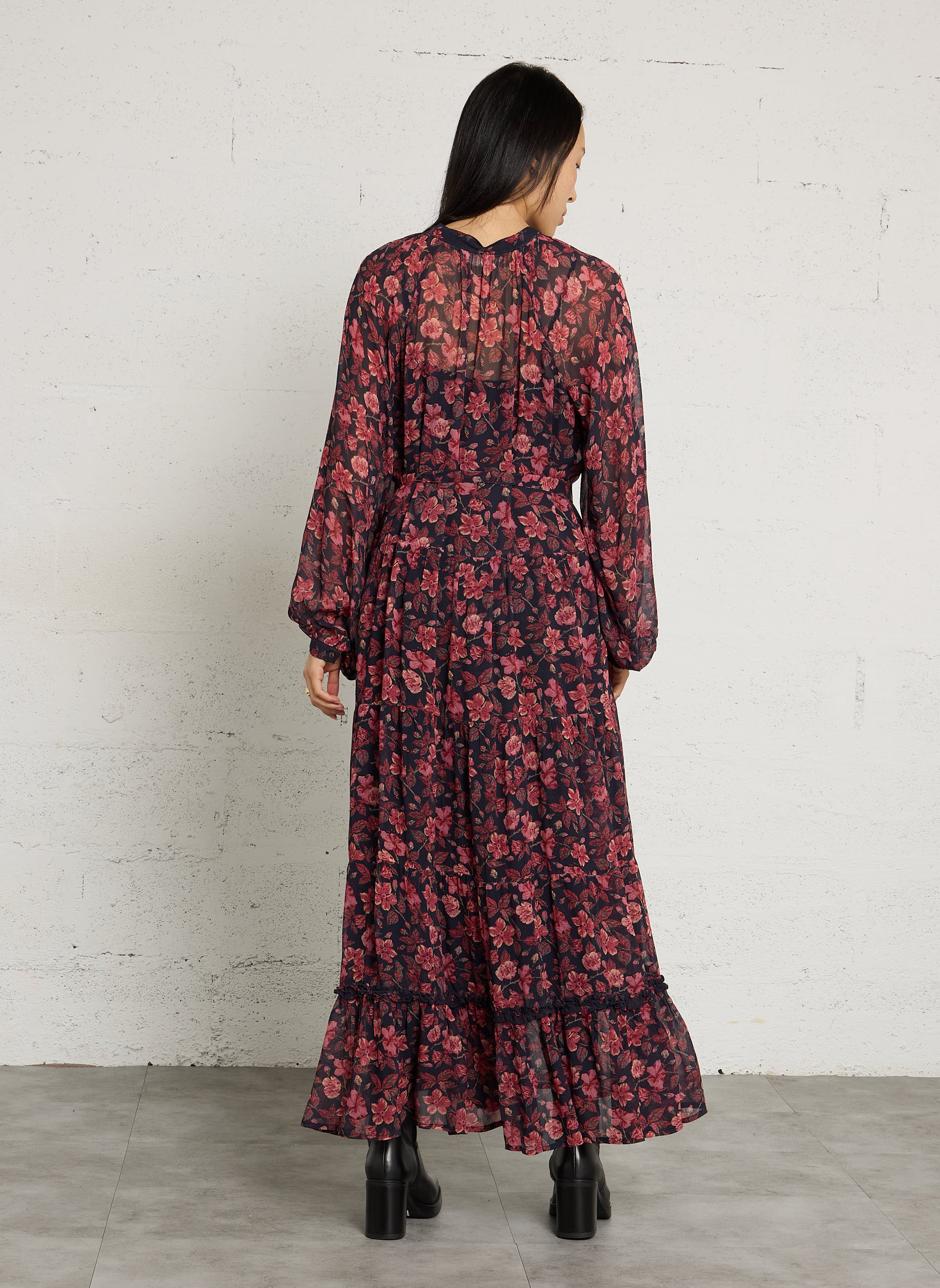Lange jurk met ceintuur en print MAISON HOTEL Roze