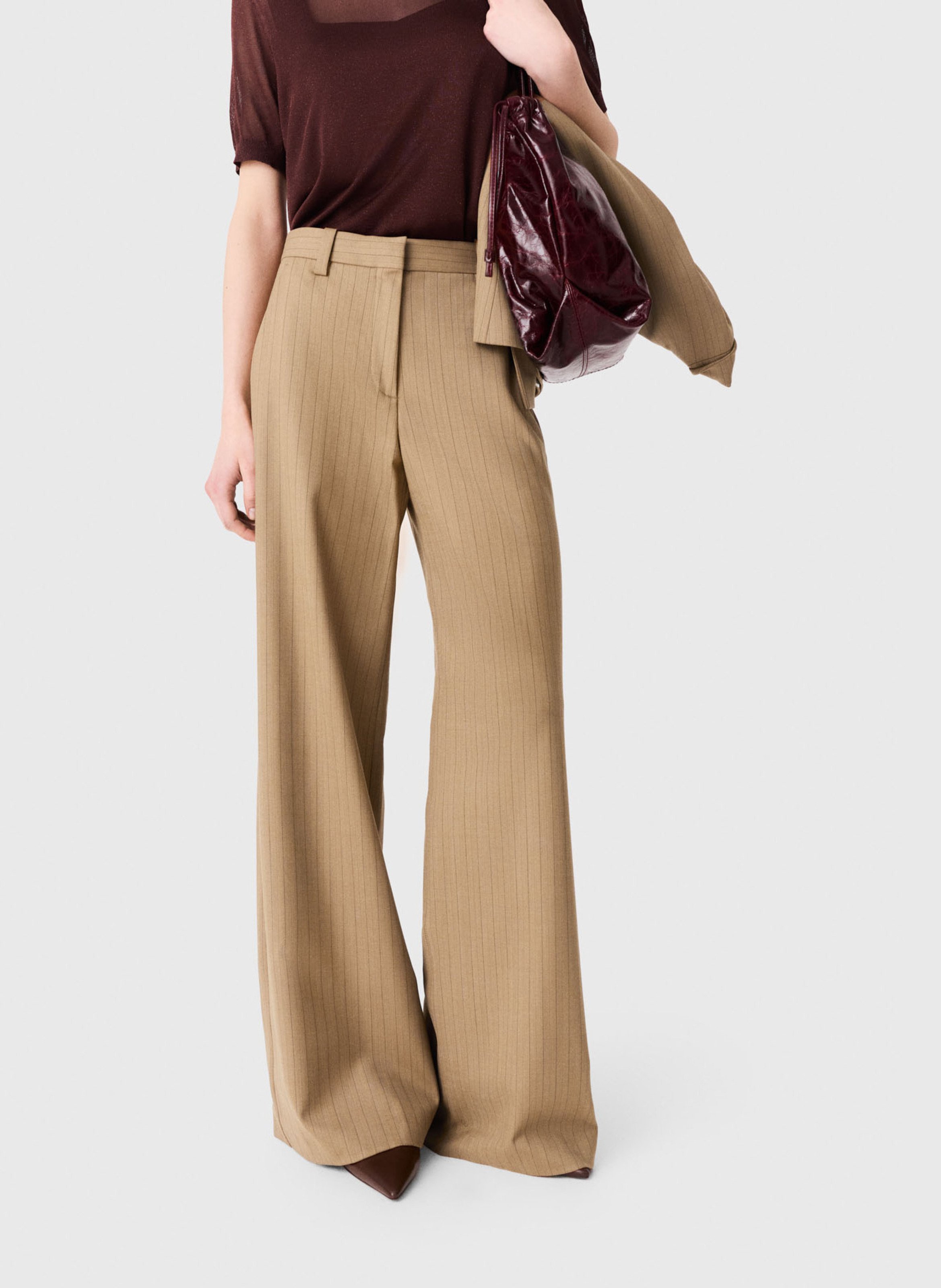 Pantalon évasé en laine mélangée MAJE Beige