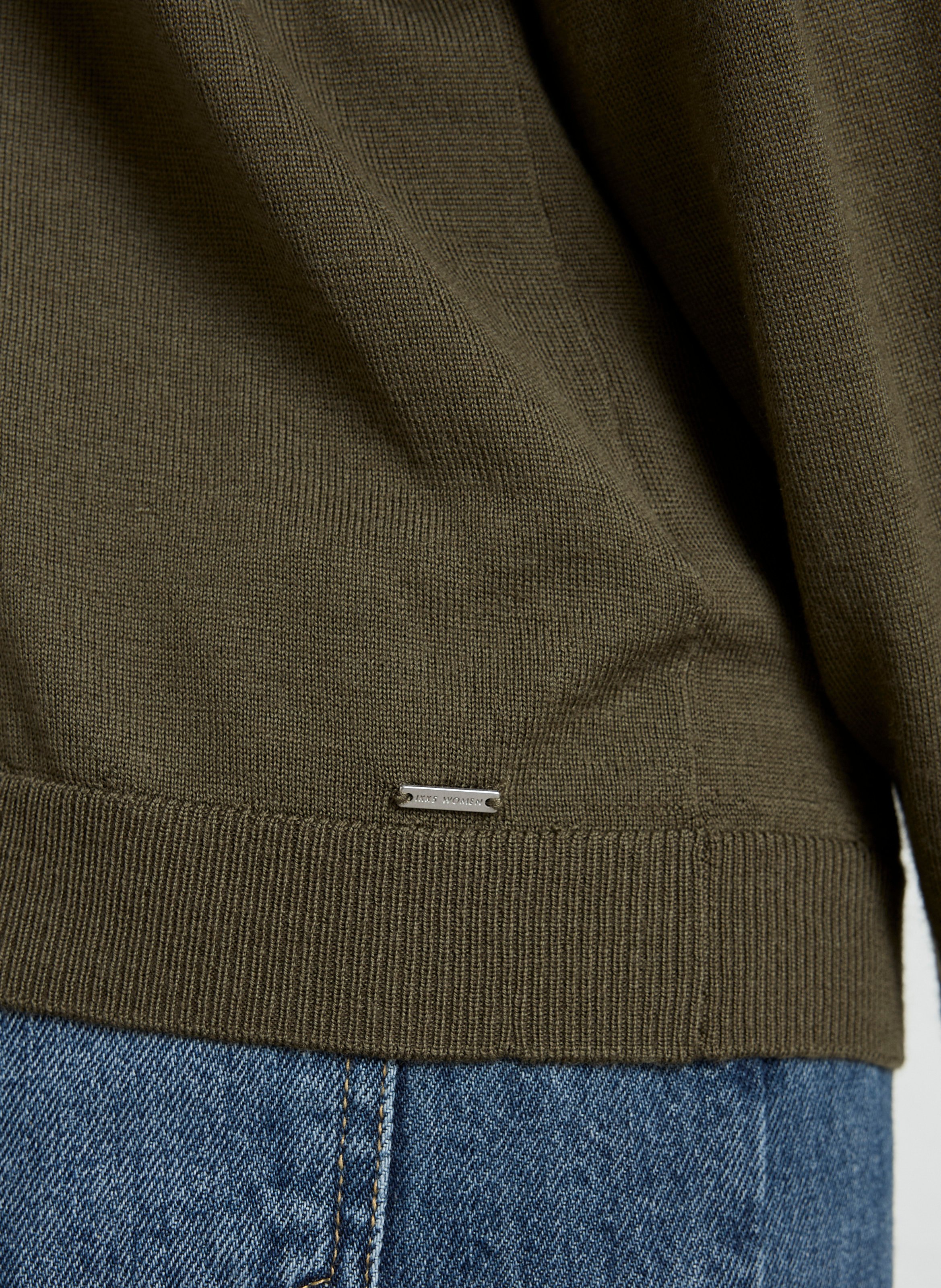 Pull droit col V en laine IKKS Kaki