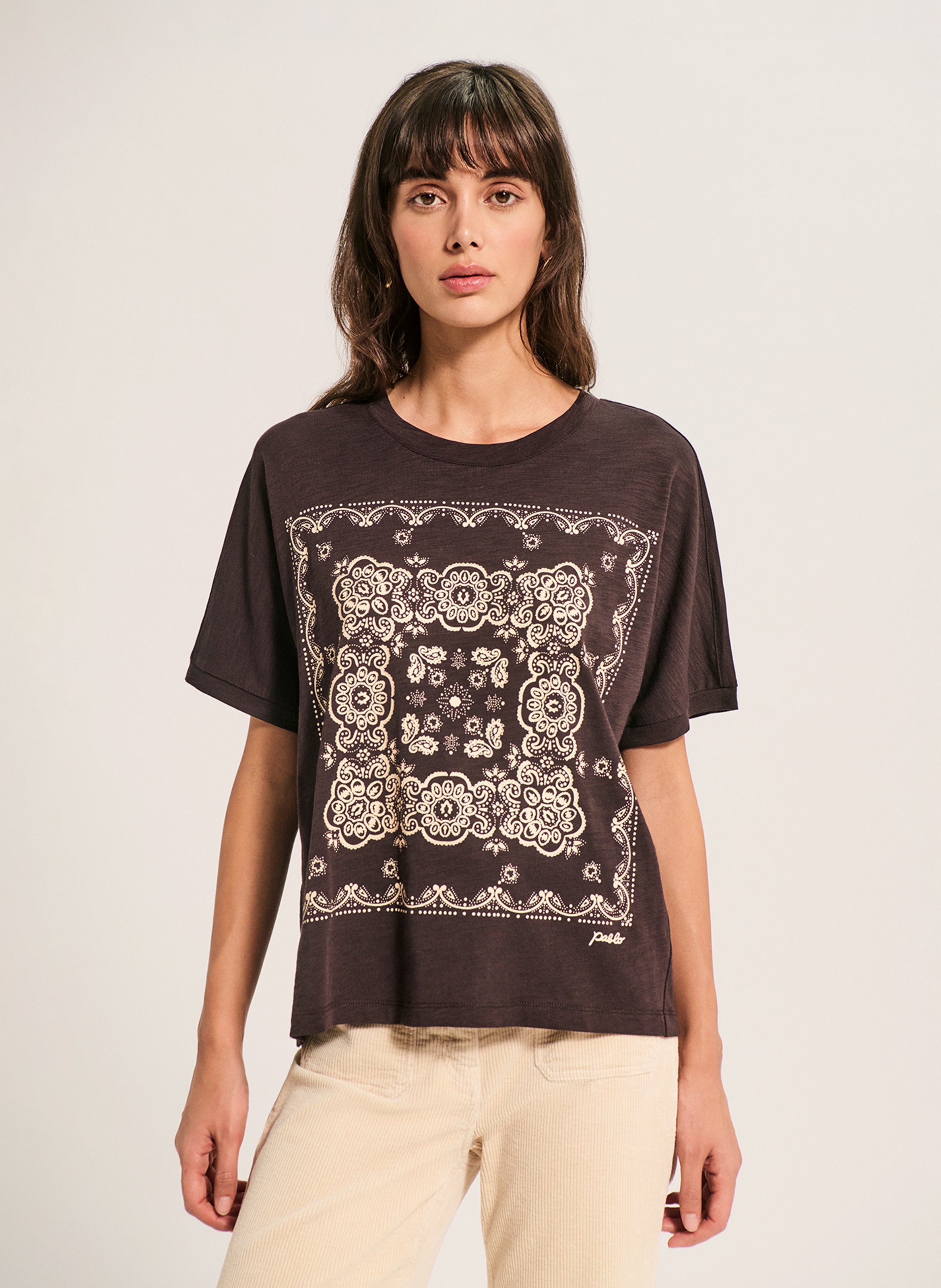 Bedrucktes Rundhals-T-Shirt PABLO Braun
