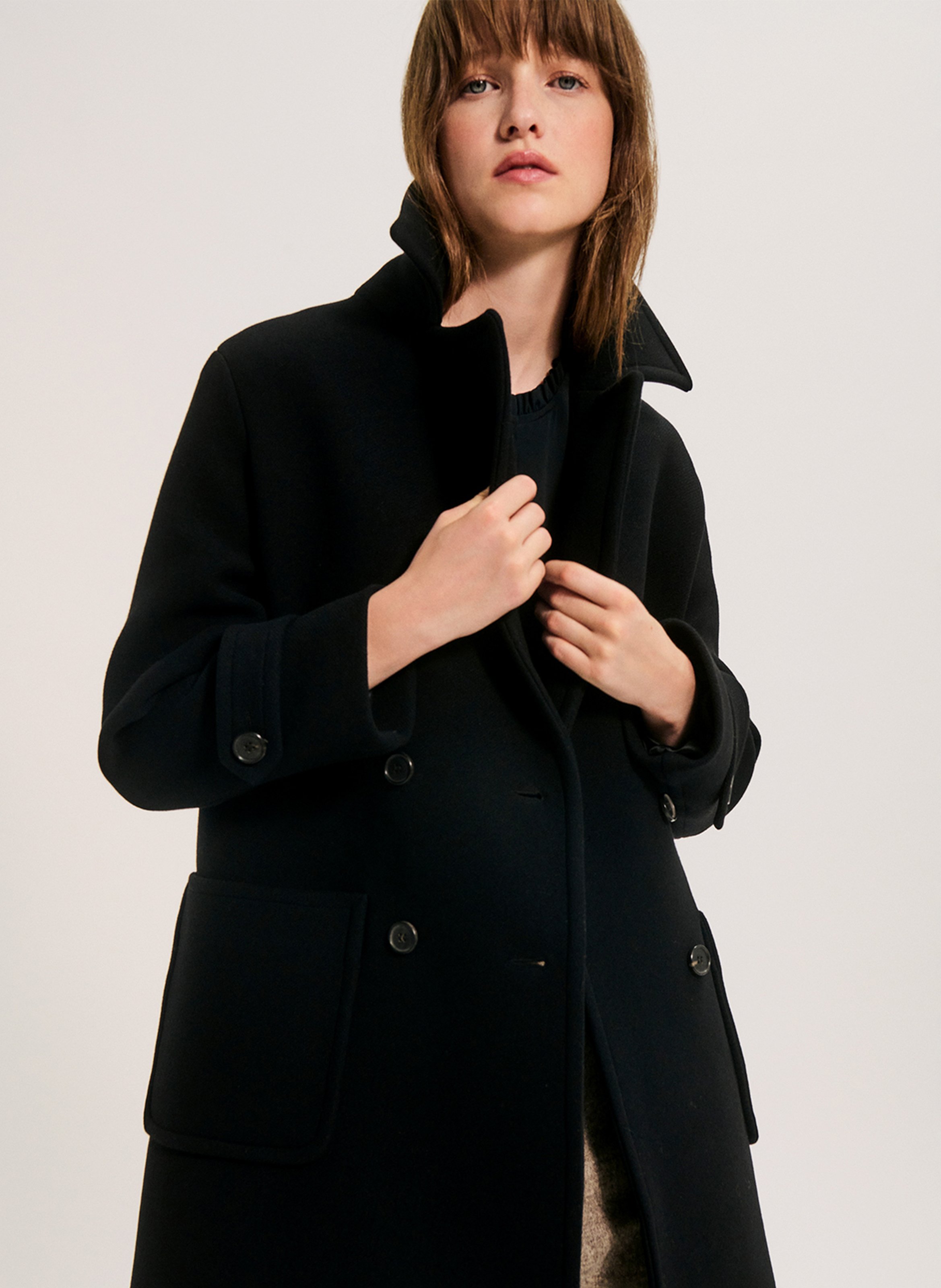 Manteau col tailleur en laine mélangée PABLO Noir
