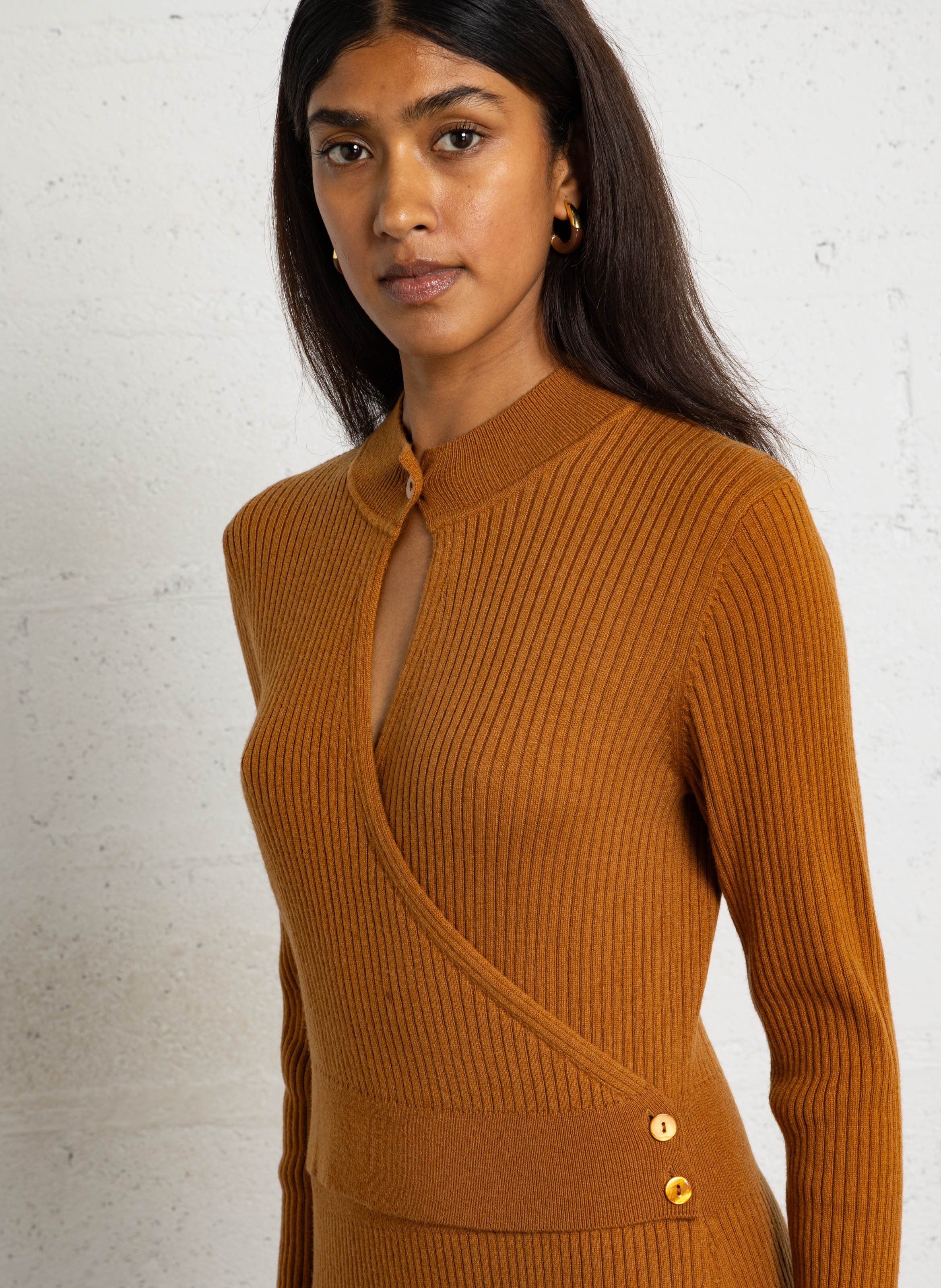 Long flared ribbed knit dress MAISON 123 Golden