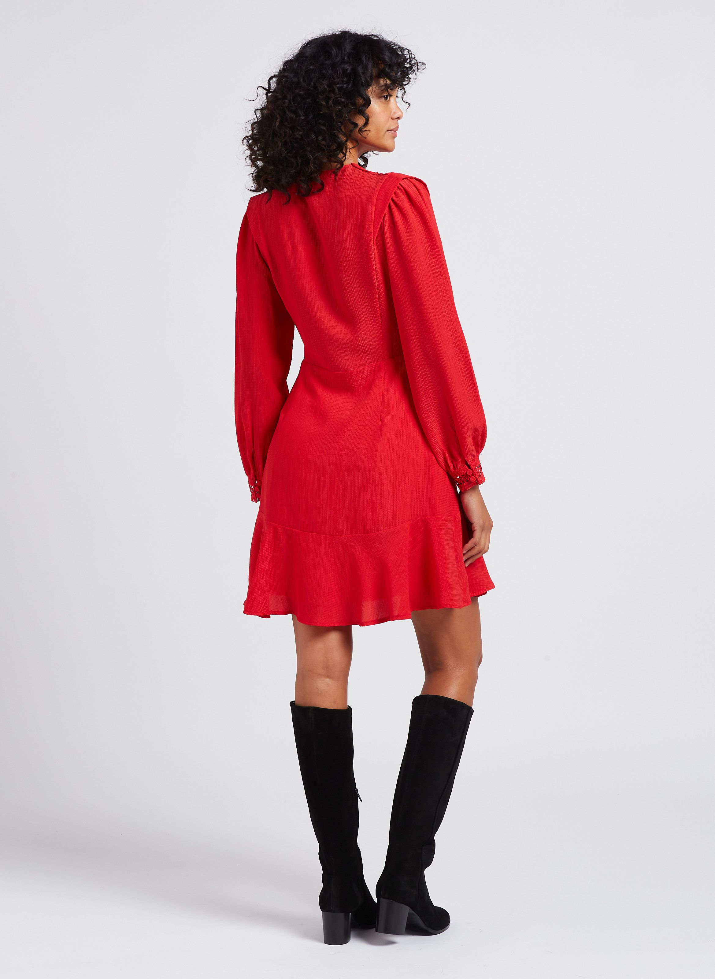 Robe courte d collet V Rouge