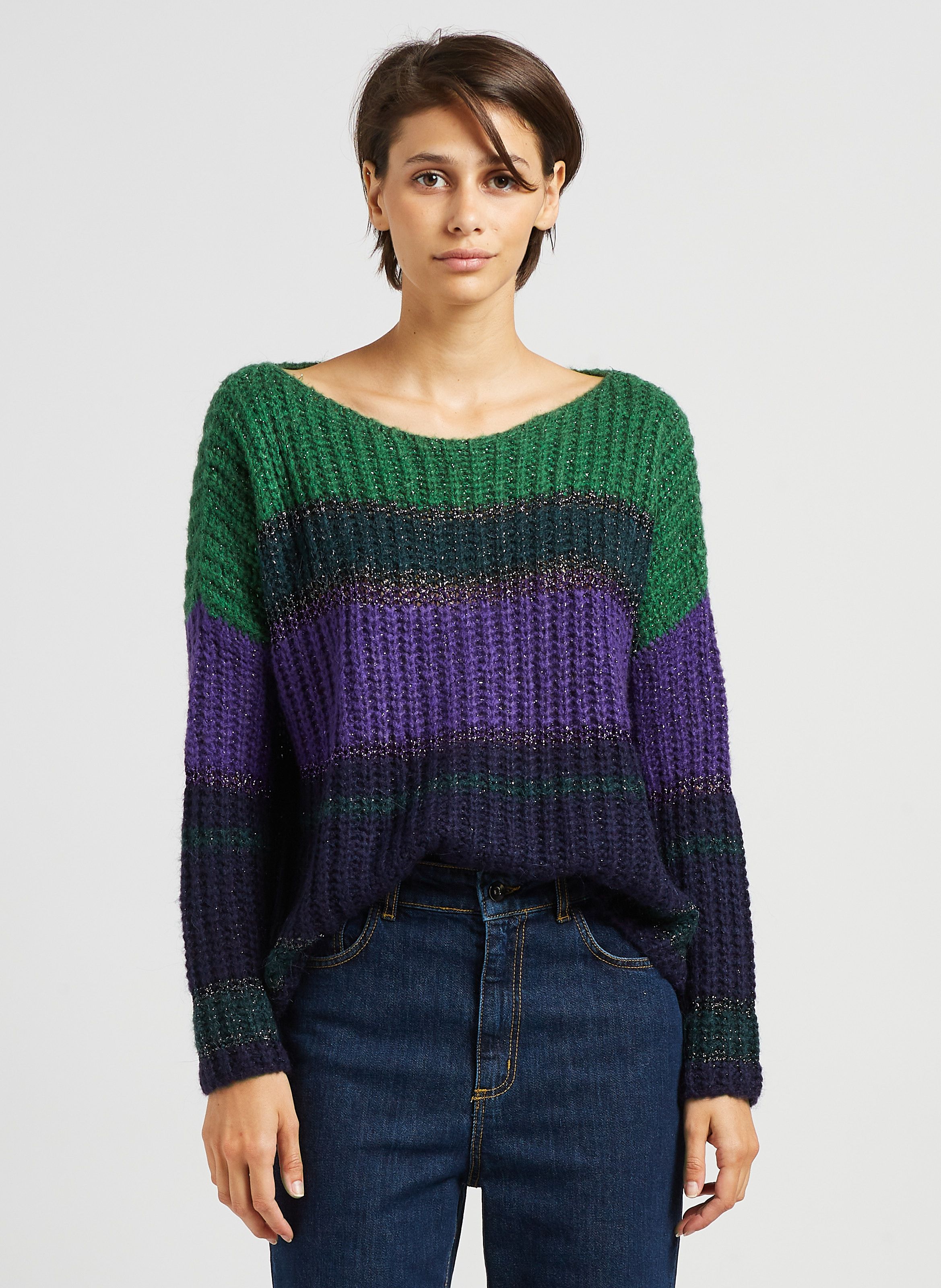 Metallic striped outlet sweater