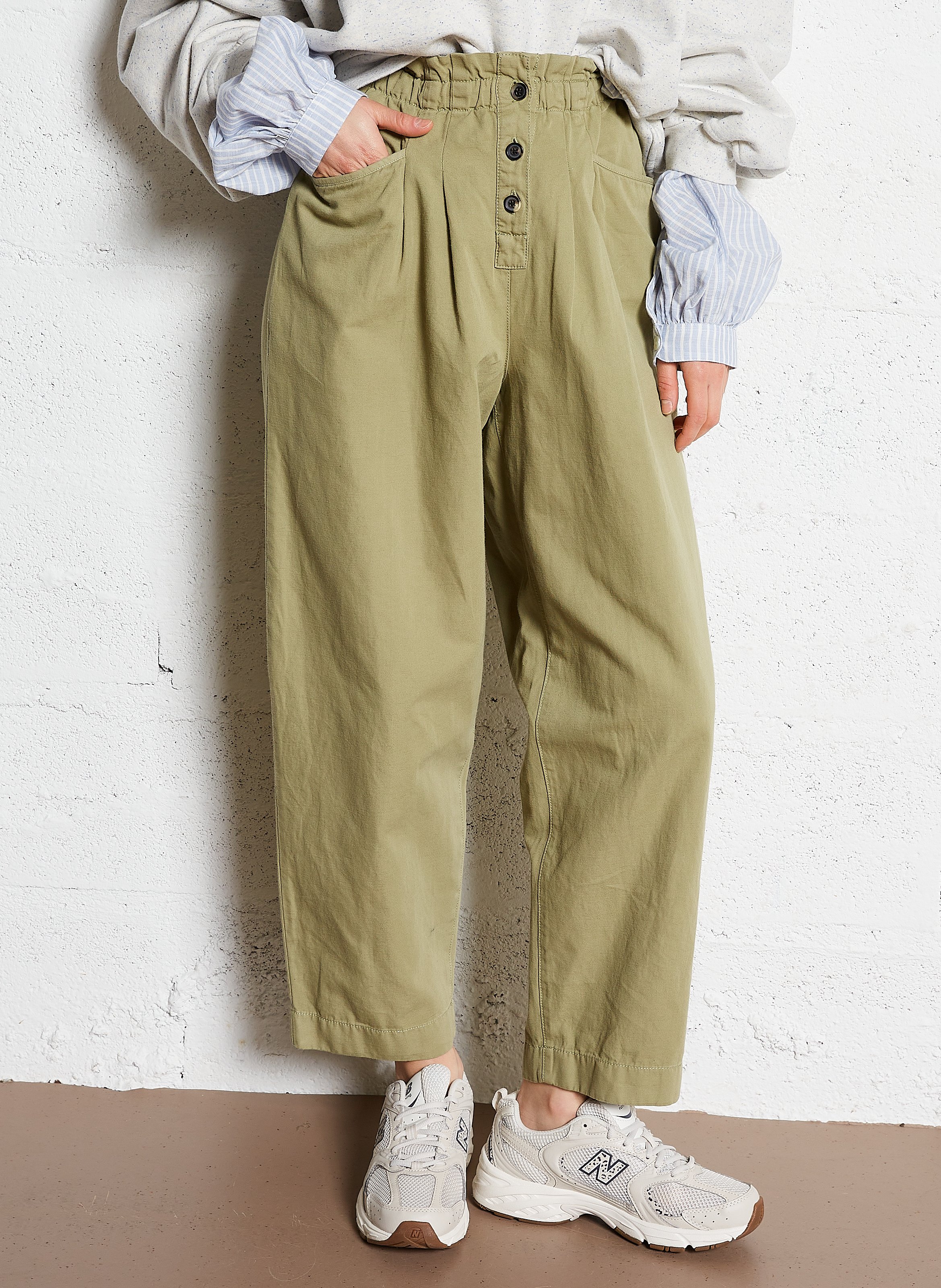 Wide-leg high-waisted cotton-blend pants BELLEROSE