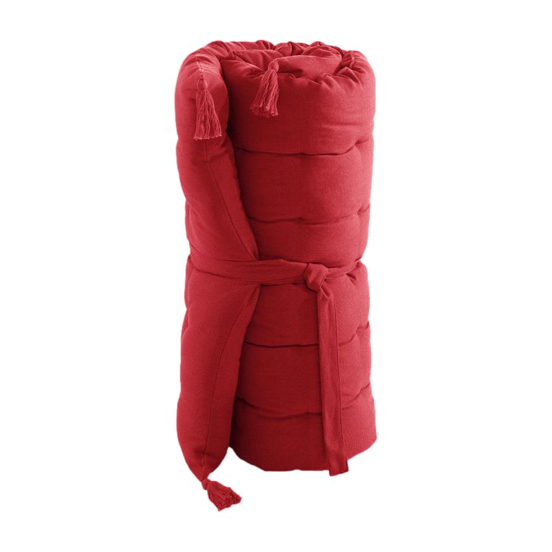 Floor cushion with water-repellent pompons L'EFFET PAPILLON Red