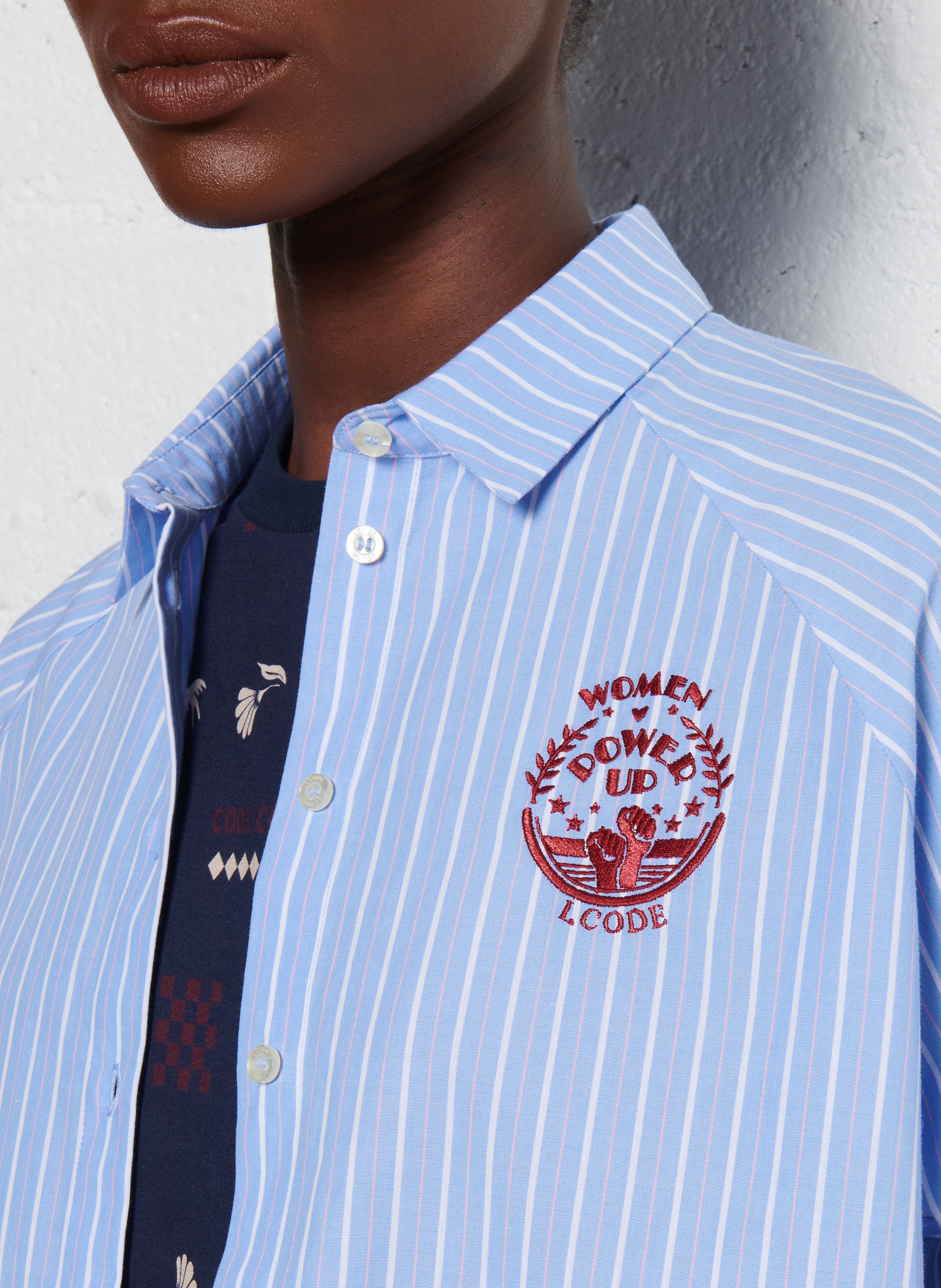 Chemise col classique manches contrastantes en coton I CODE Blue