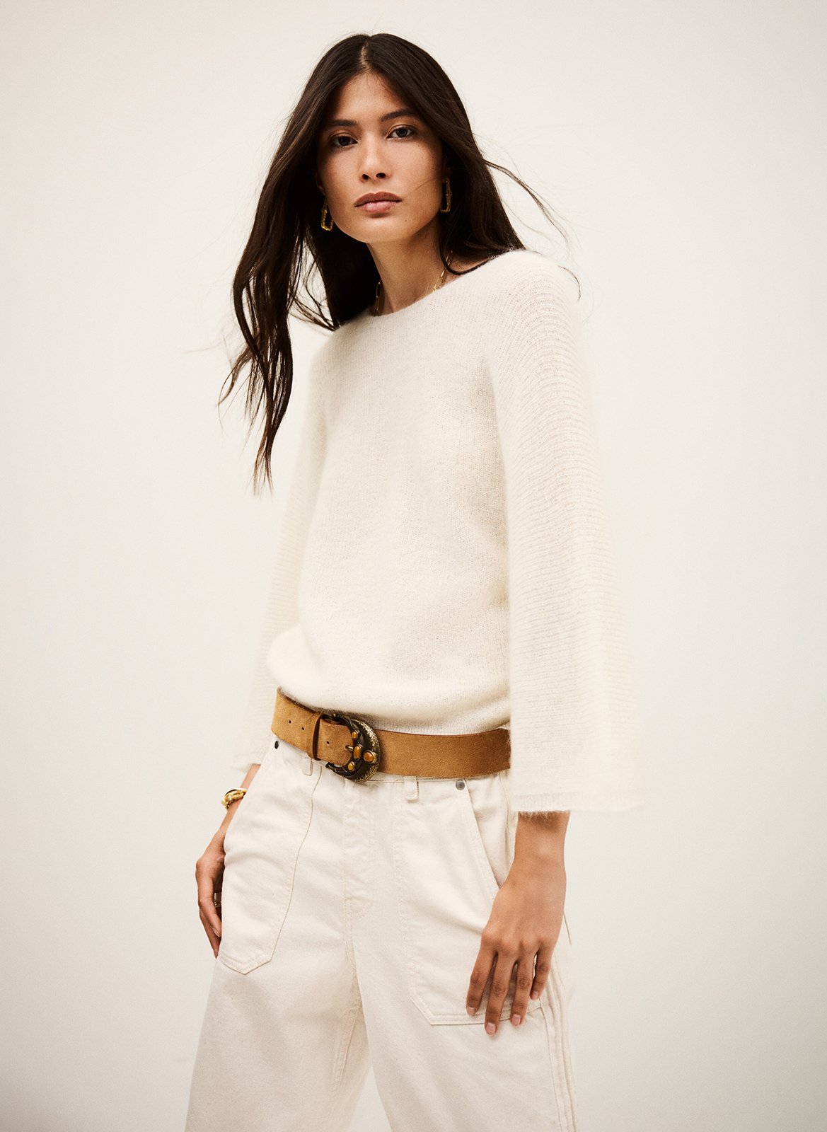 Rechte, gebreide trui met ronde hals BA&SH Beige