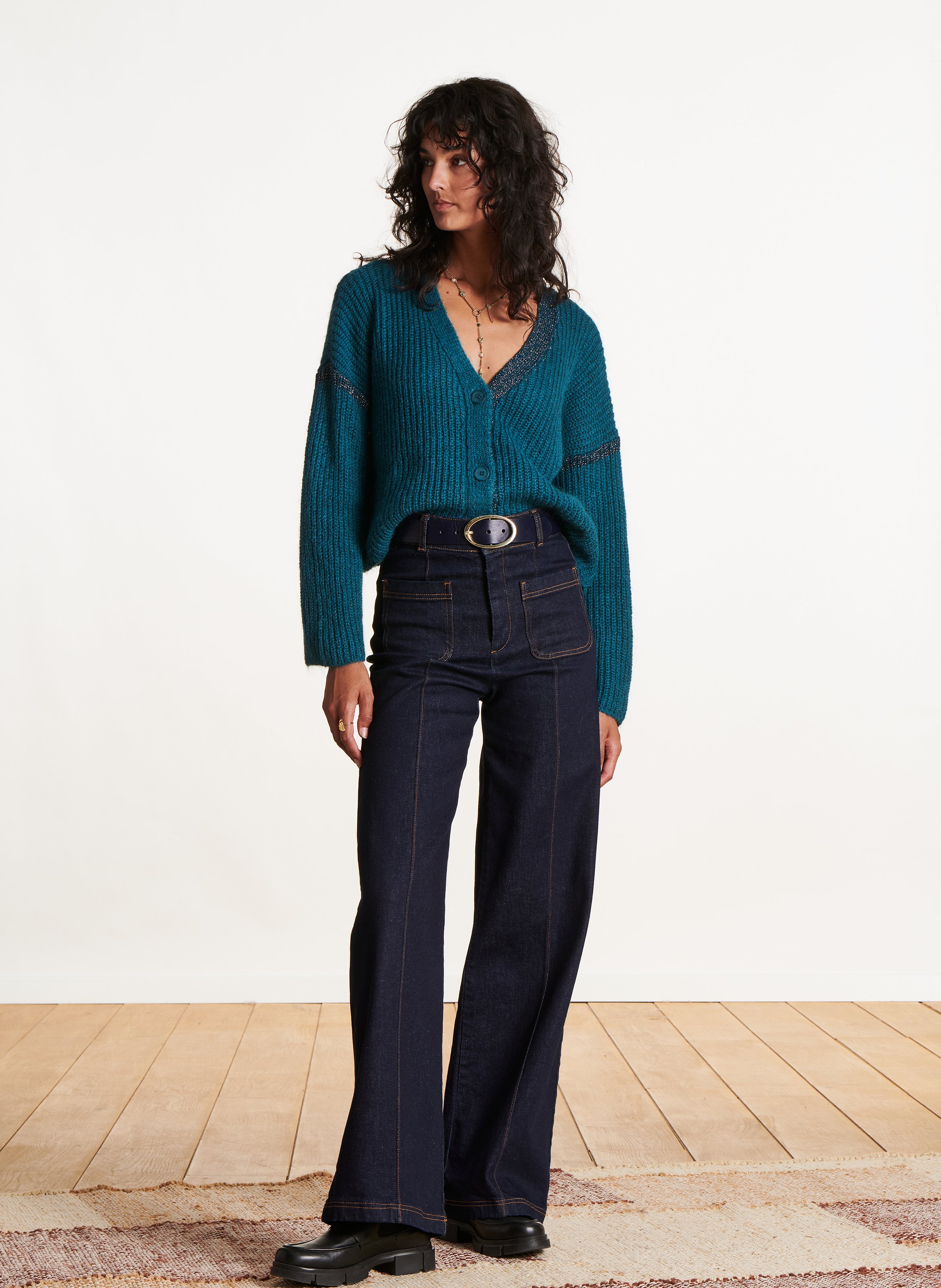 Oversized vest V-hals LA FEE MARABOUTEE Blauw