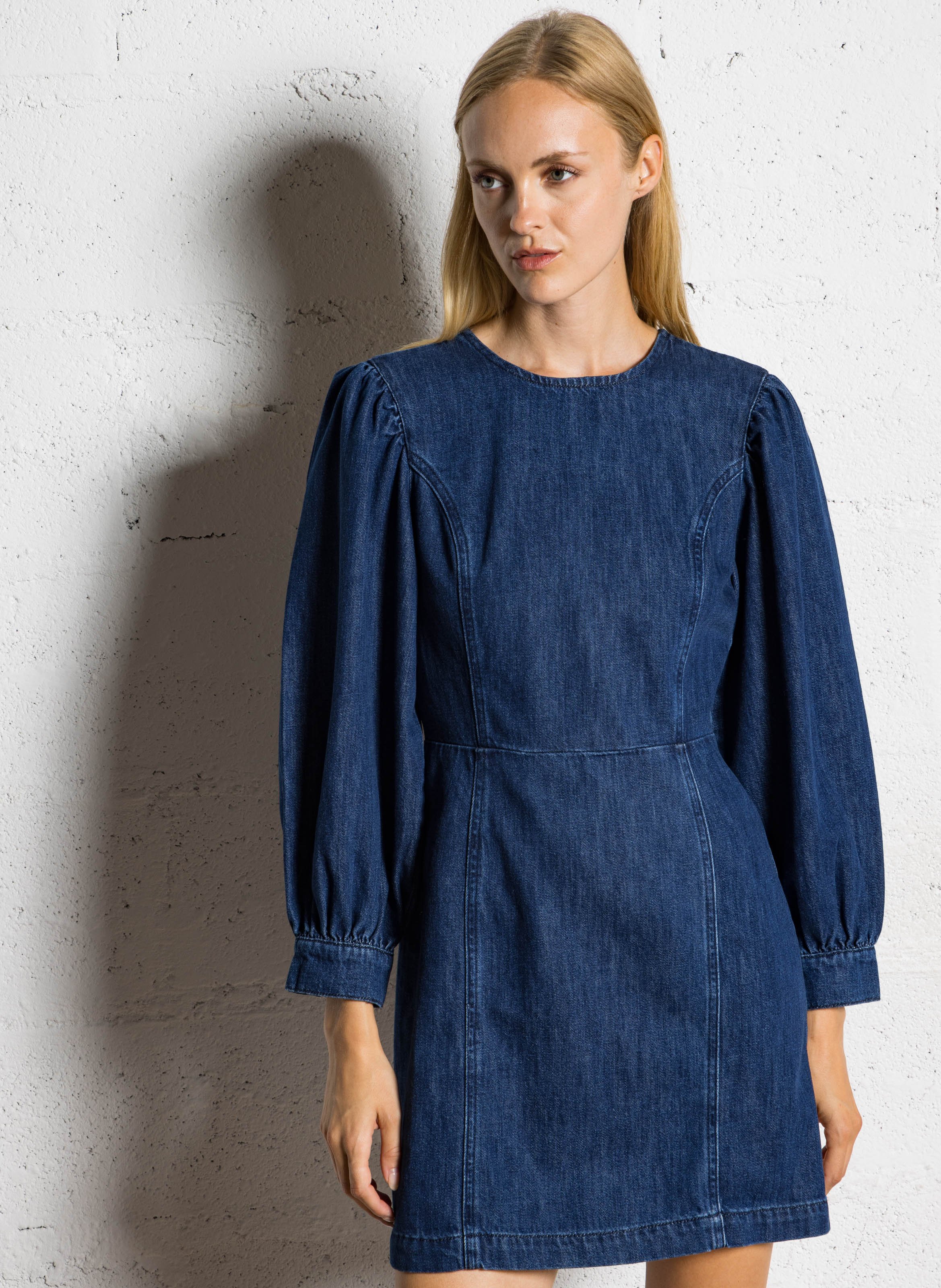 Short straight raw denim dress DES PETITS HAUTS Blue
