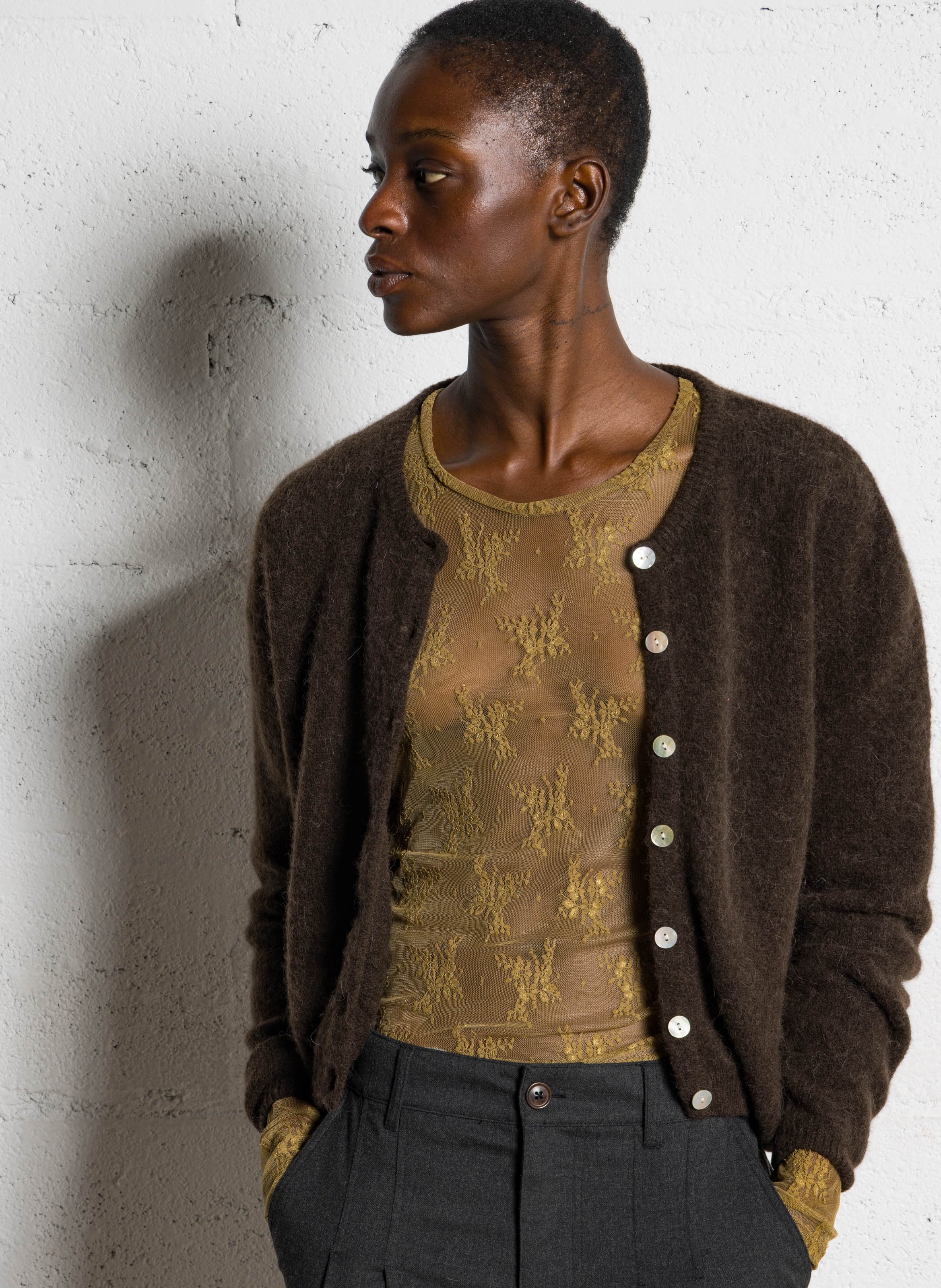 Weit geschnittene Strickjacke aus Wollmix AMERICAN VINTAGE Braun