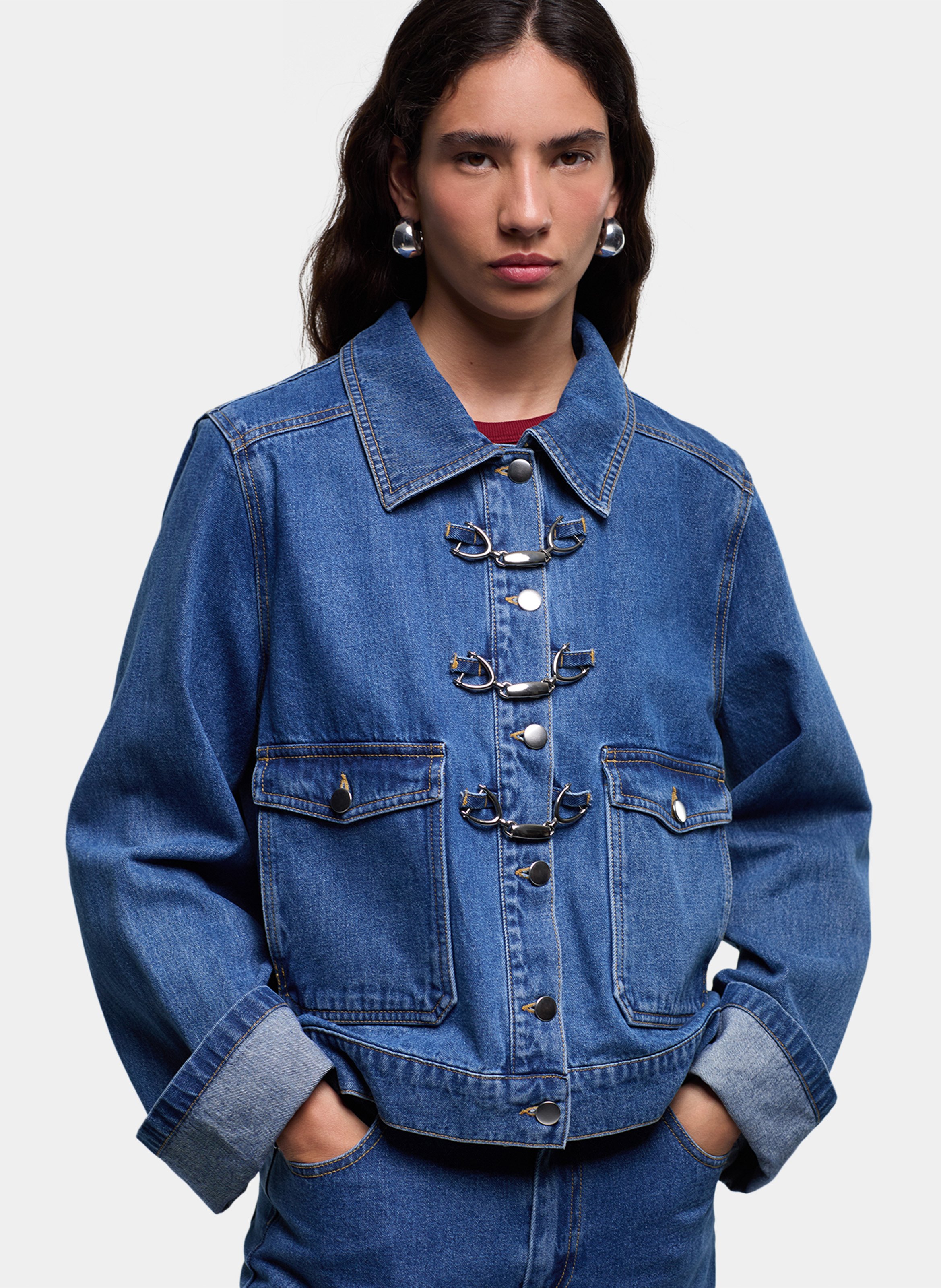 Oversize cotton jacket with classic collar LAAGAM Blue