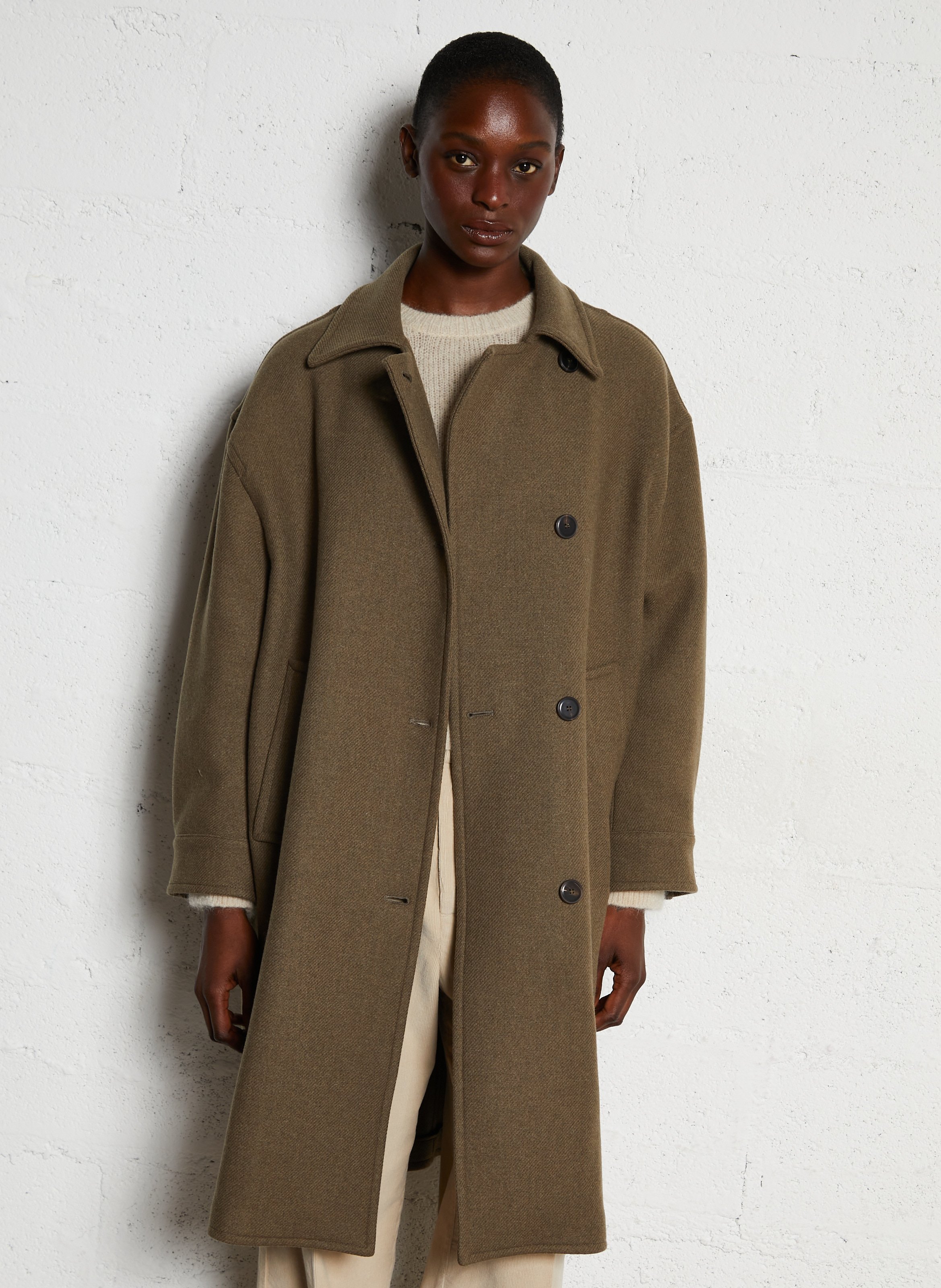 Manteau oversize col classique en laine mélangé POMANDERE Vert