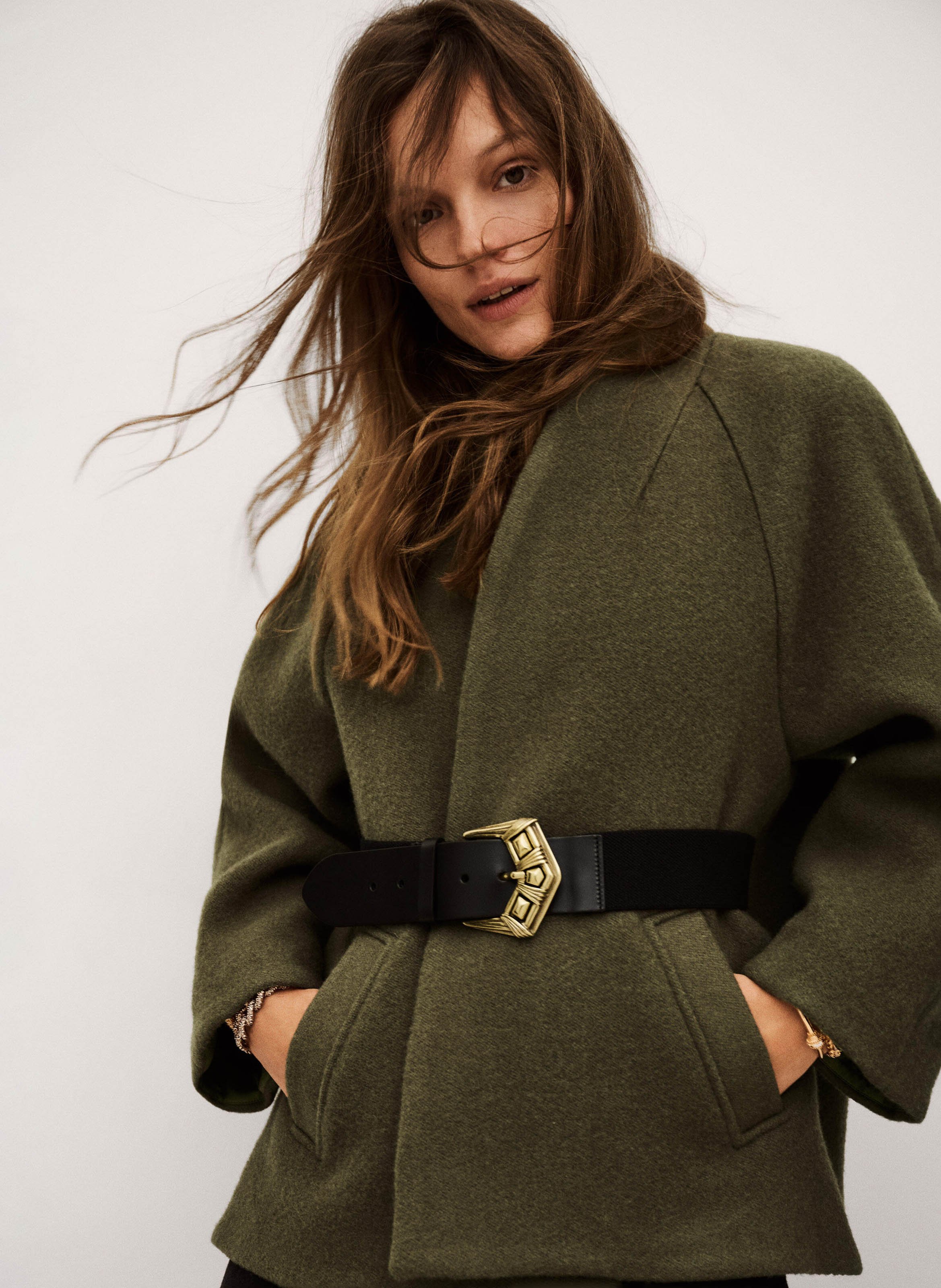 Manteau col châle en laine BA&SH Kaki