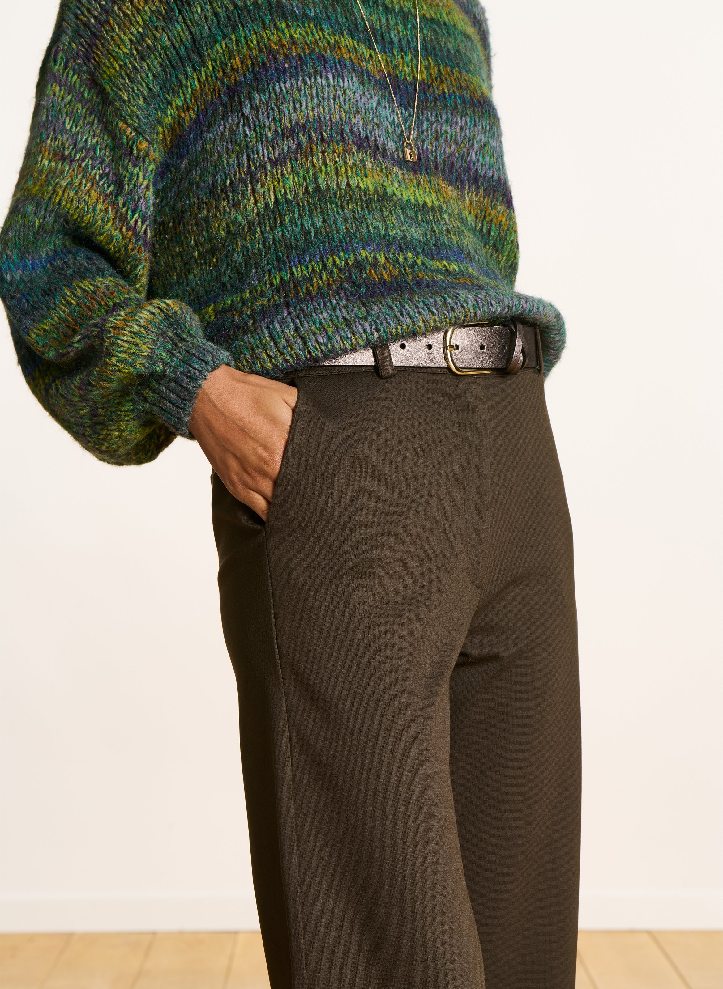 Wide Leg High Waist Stretch Pants LA FEE MARABOUTEE Braun