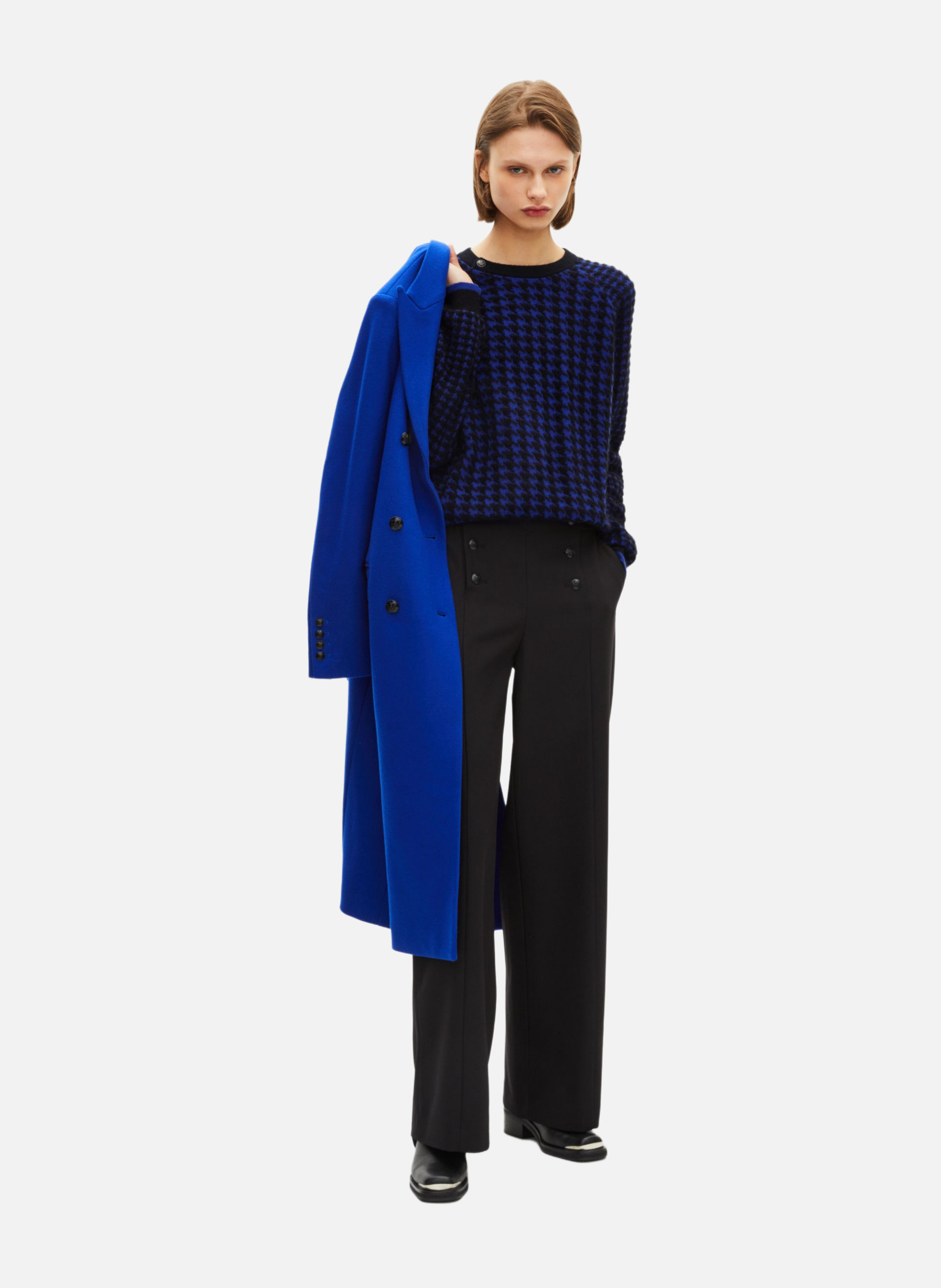 Houndstooth wool blend sweater. THE KOOPLES Black