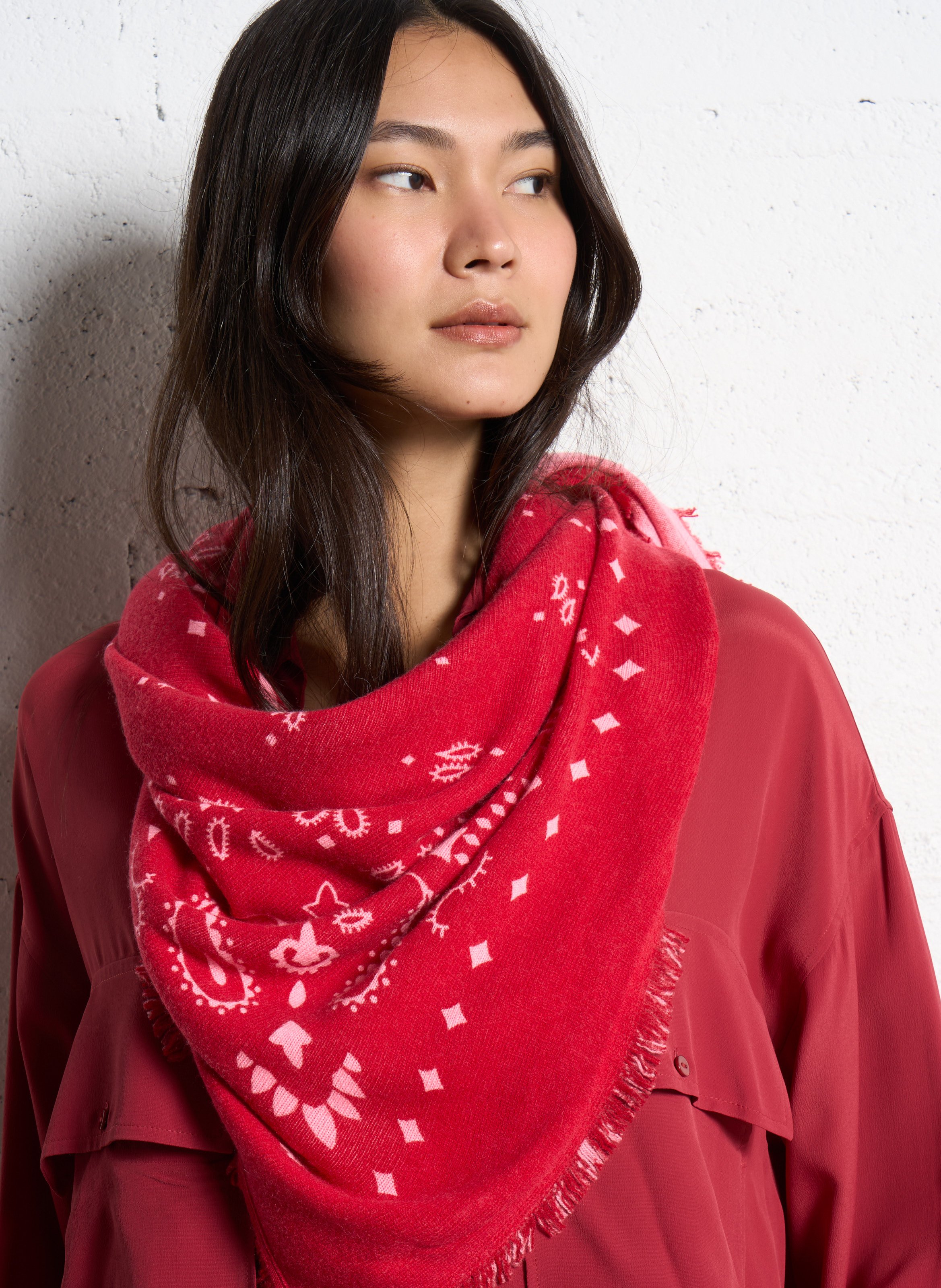 Echarpe en cachemire à imprimé KUJTEN Rouge