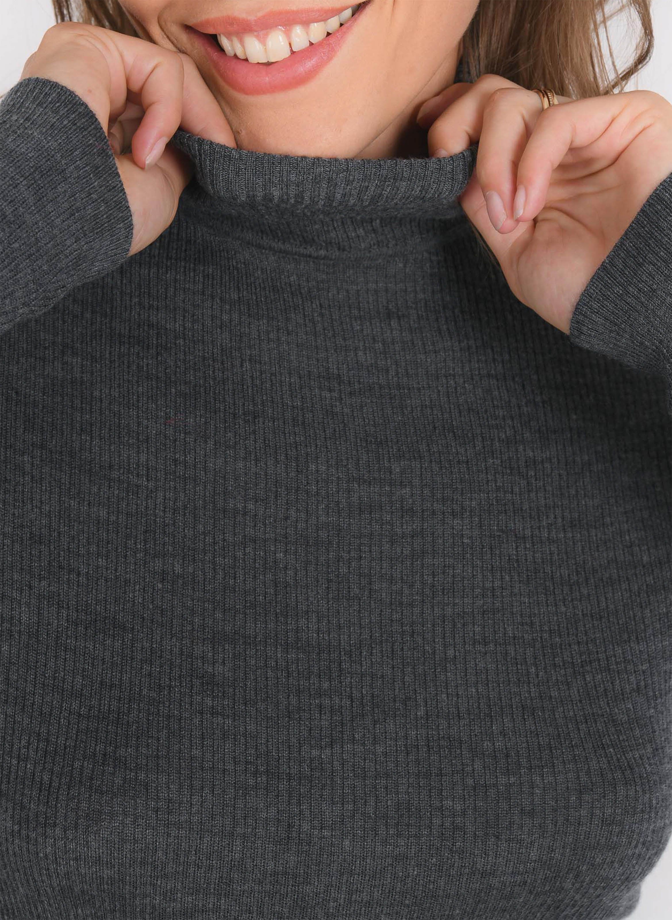 Pull cintré col roulé en laine mélangée KOOKAI Gris