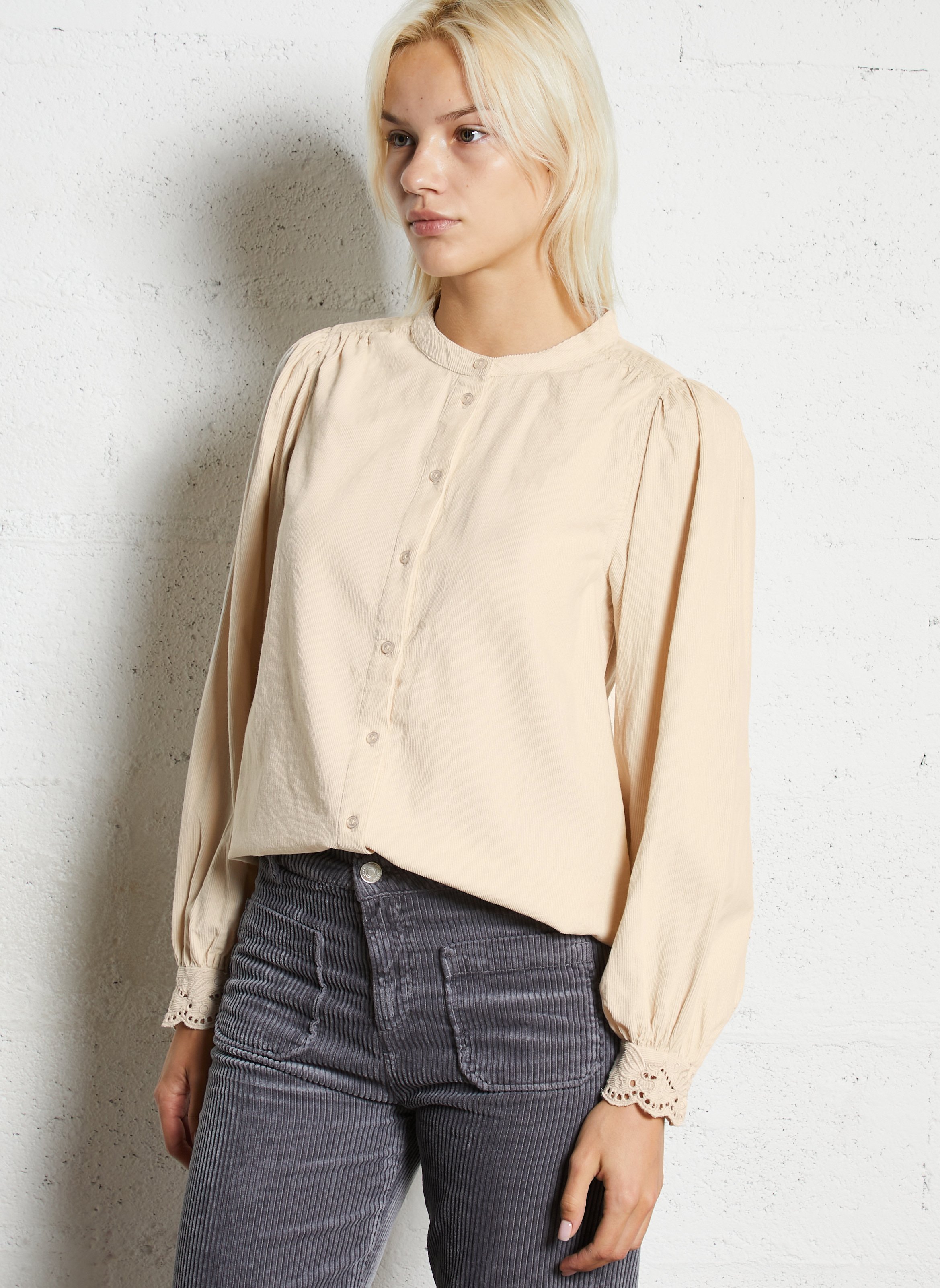 Blouse col rond en velours côtelé MAISON 123 Beige