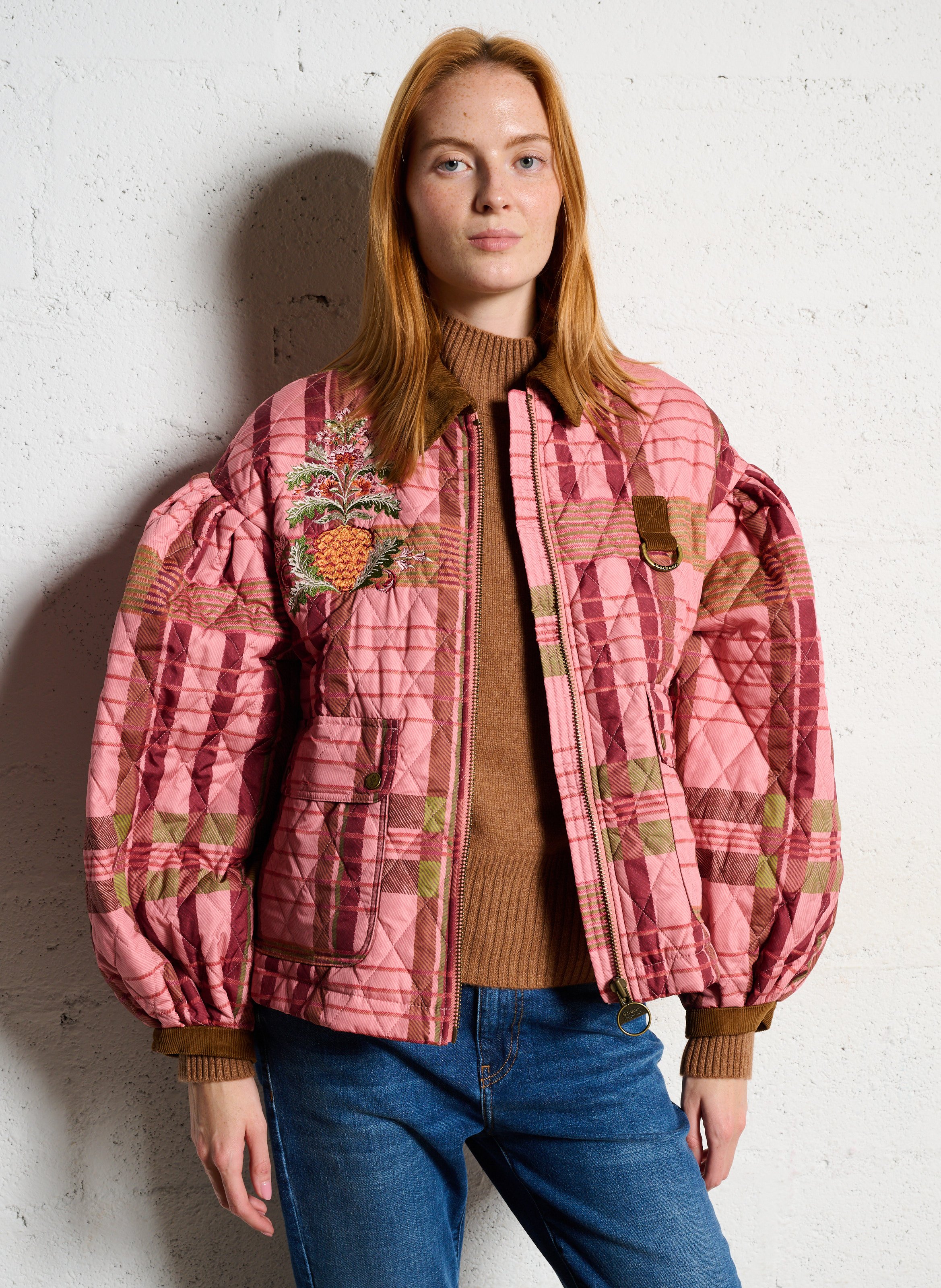 Doudoune col classique imprimé BARBOUR Rose