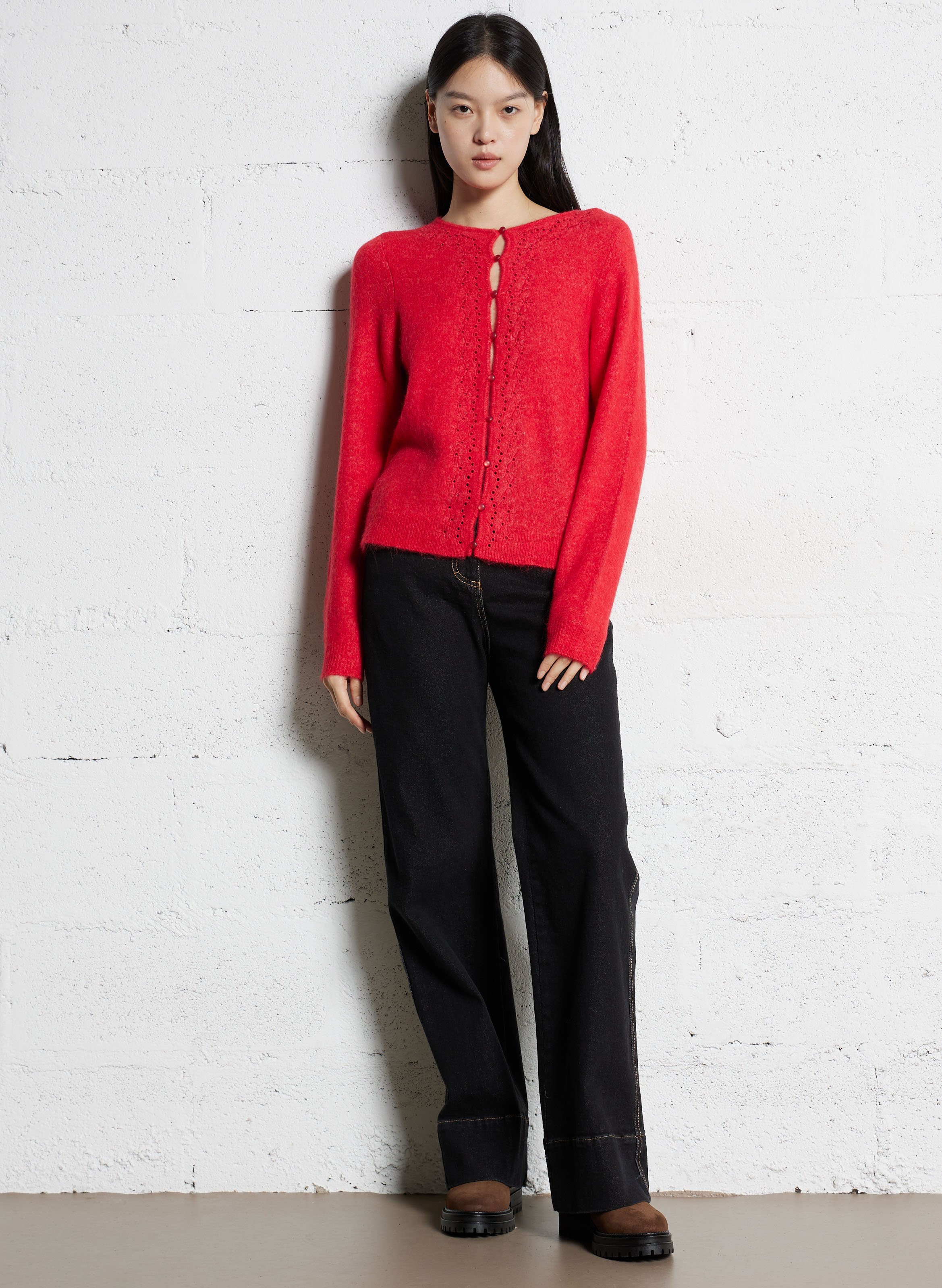 Gilet droit col rond en laine mélangée SUD EXPRESS Rouge