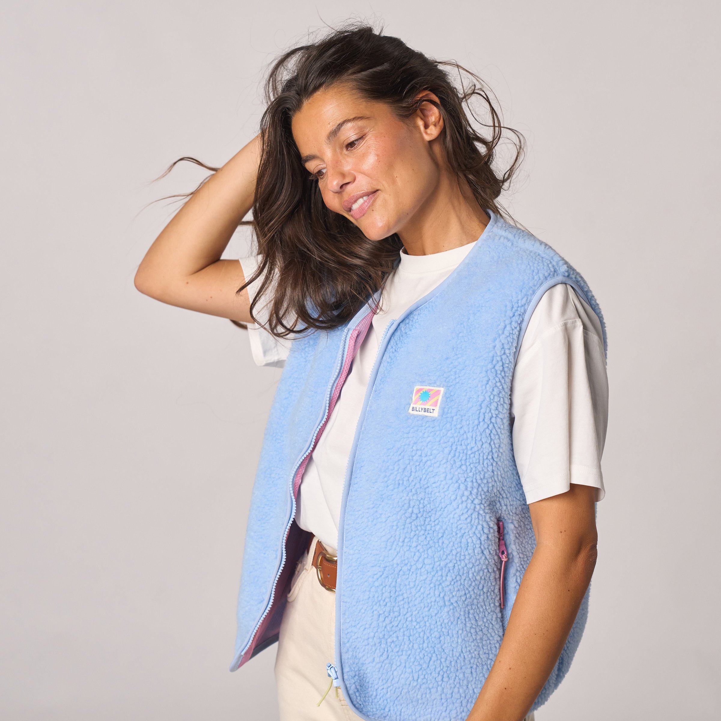 Sleeveless Sherpa Zip-Up Vest BILLYBELT Blue