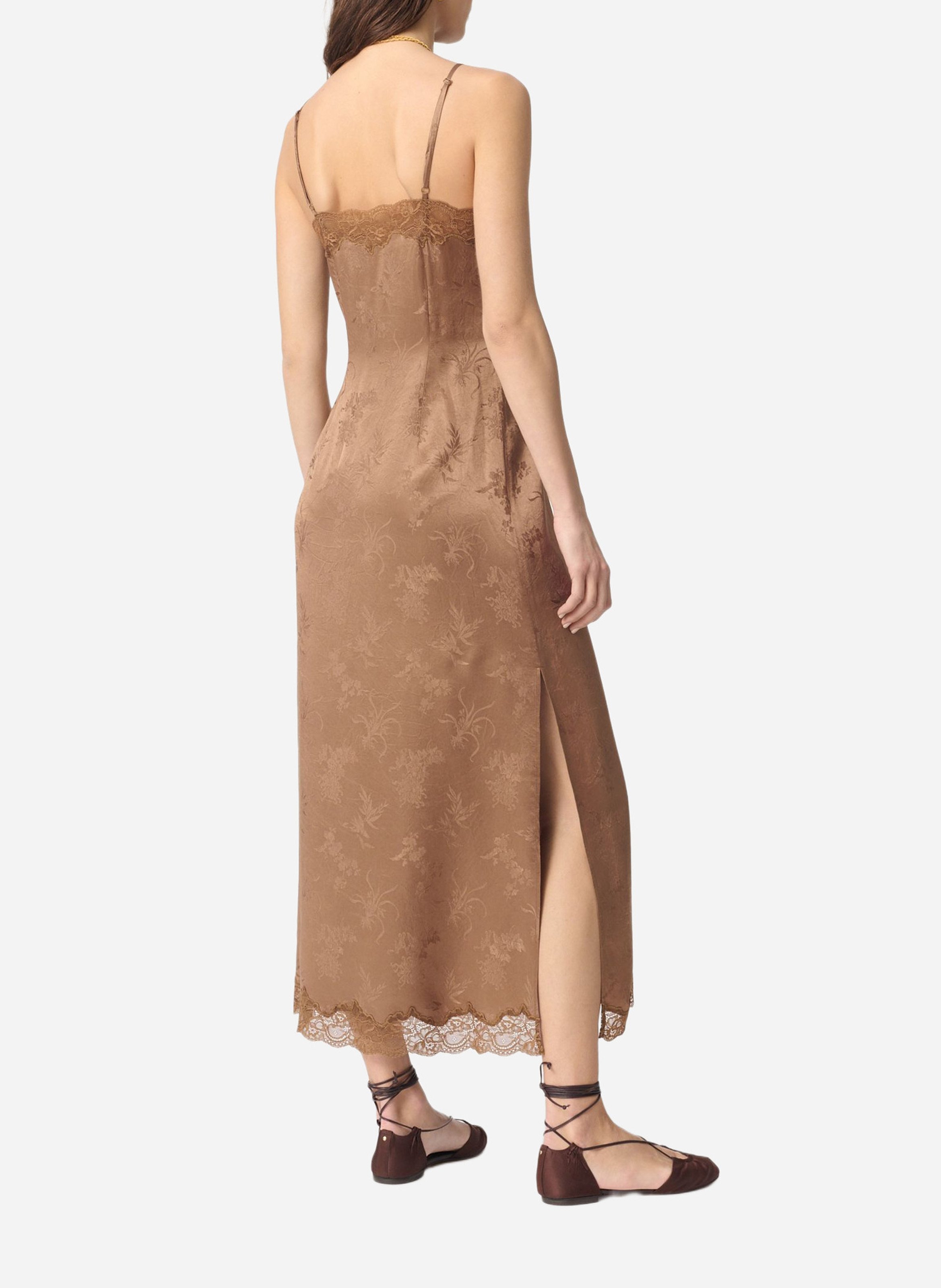 Long jacquard printed satin dress VANESSA BRUNO Brown