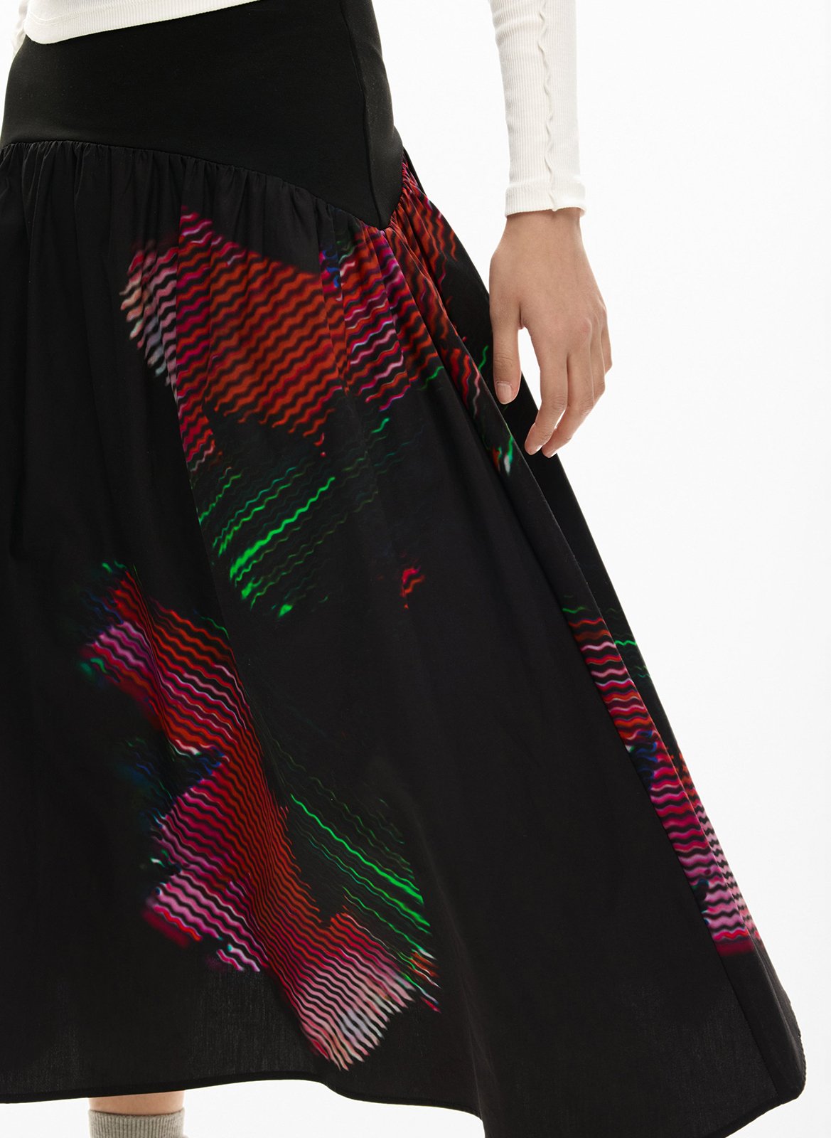 Jupe midi en coton imprimé DESIGUAL Noir