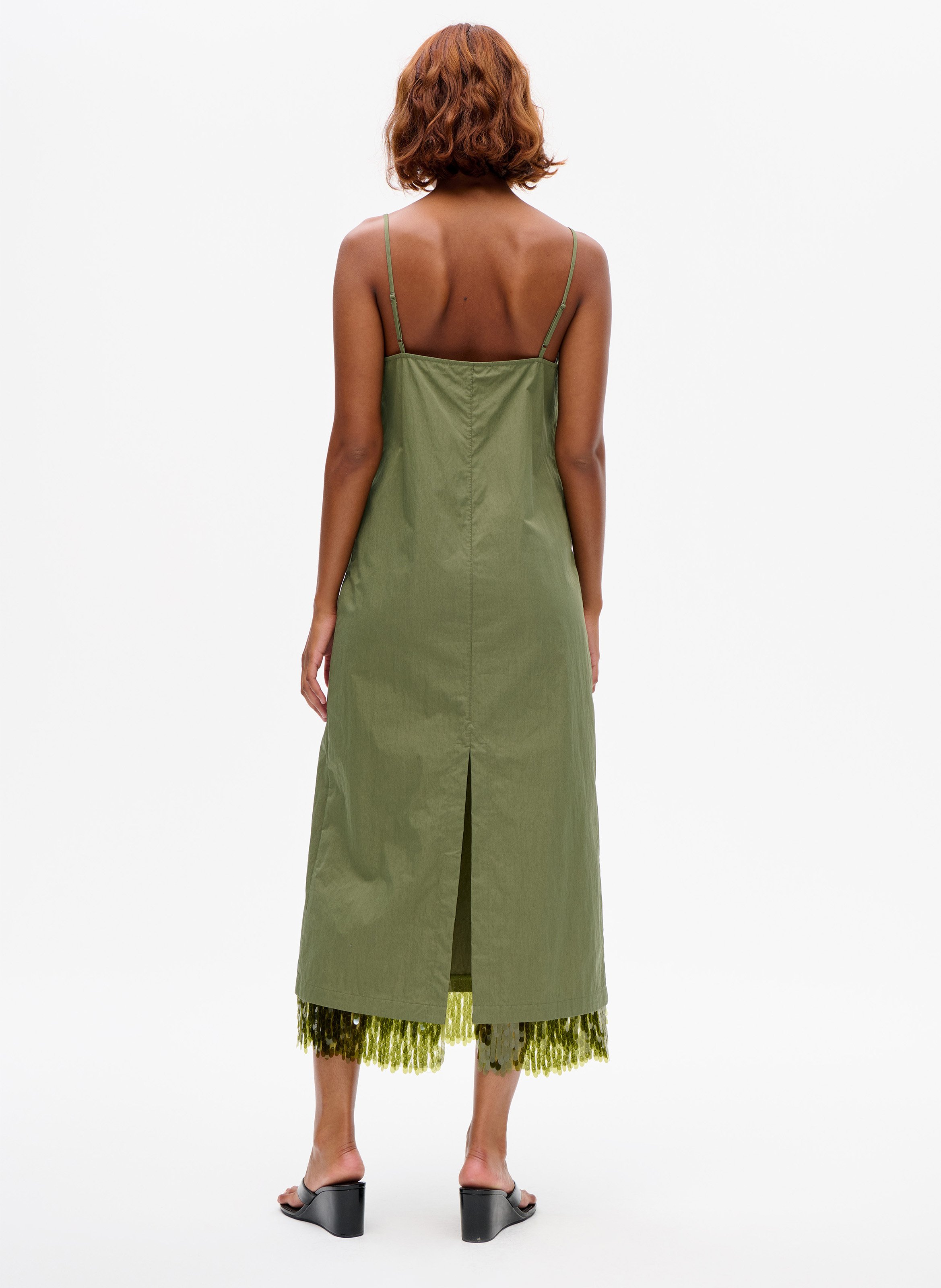 Long V-neck dress in blended organic cotton BAUM UND PFERDGARTEN Green