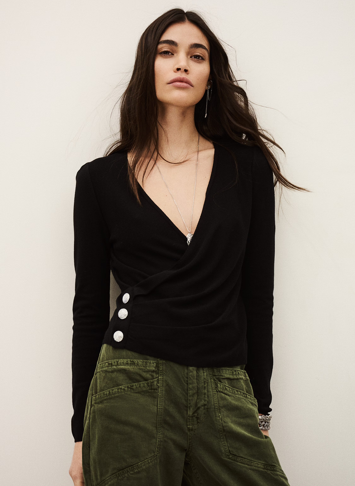 Uni wikkeltop met knopen BA&SH Zwart