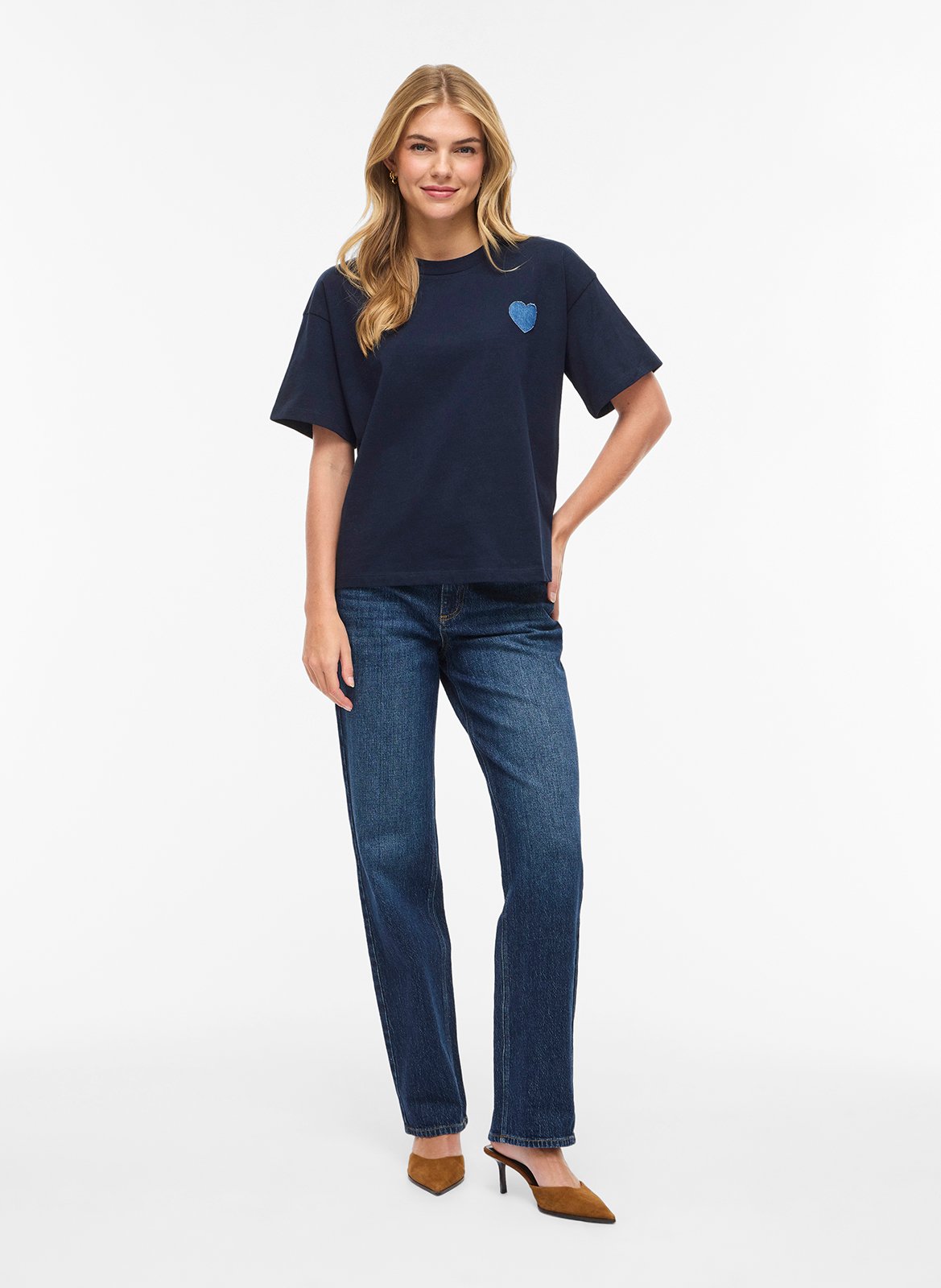 Tee-shirt col rond en coton bio mélangé VILA Bleu