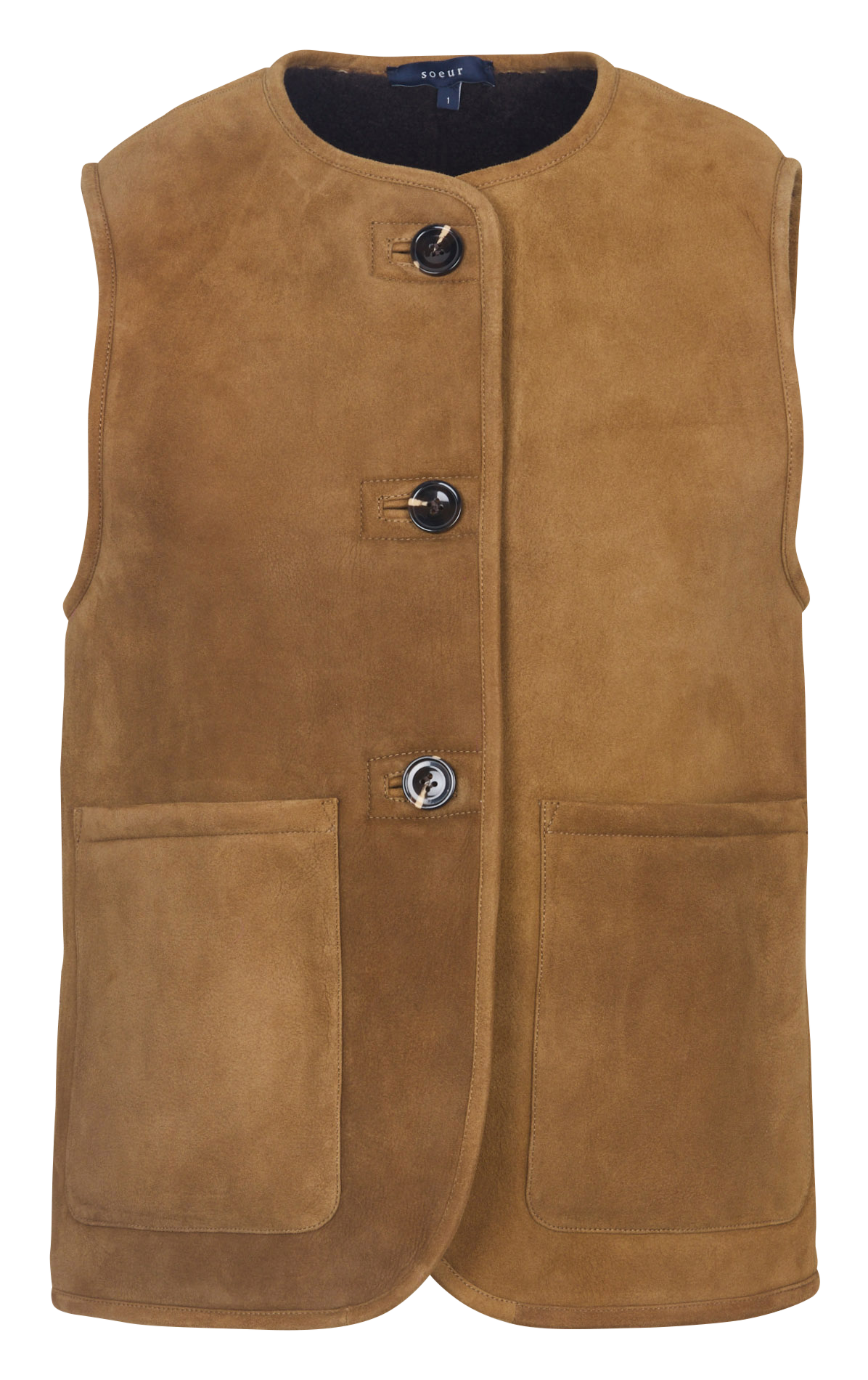 Suede leather sleeveless jacket SOEUR Khaki
