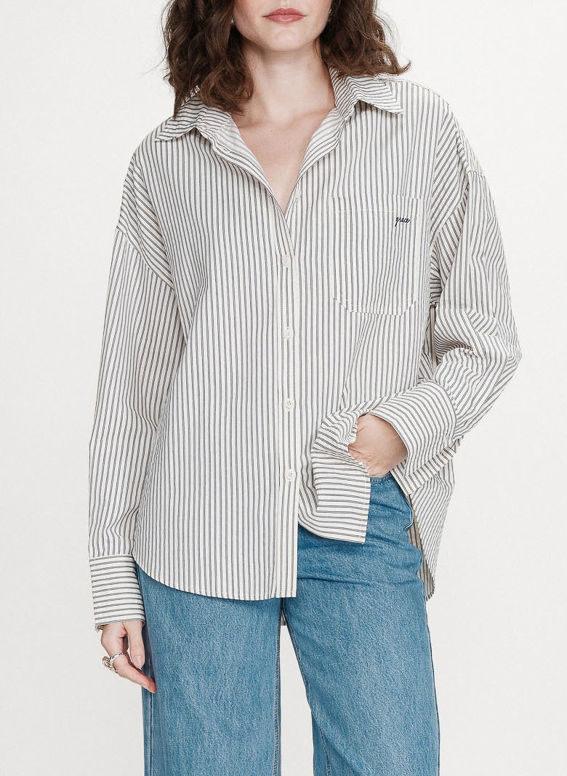 Chemise mit klassischem Kragen, geradem Schnitt, aus bedruckter Baumwollmischung GRACE ET MILA