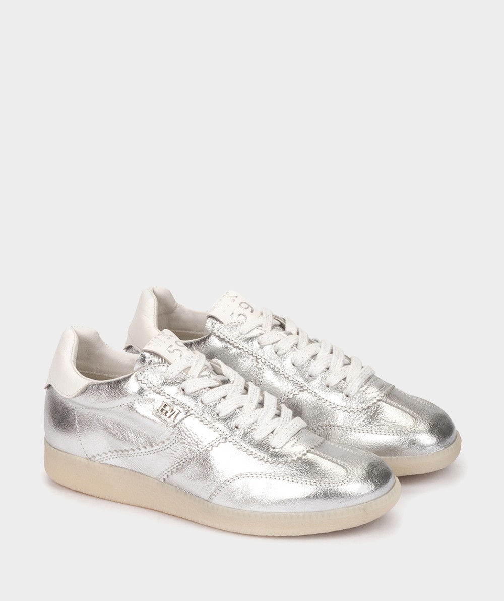 Sporty silver metallic leather sneakers PEDRO MIRALLES Golden