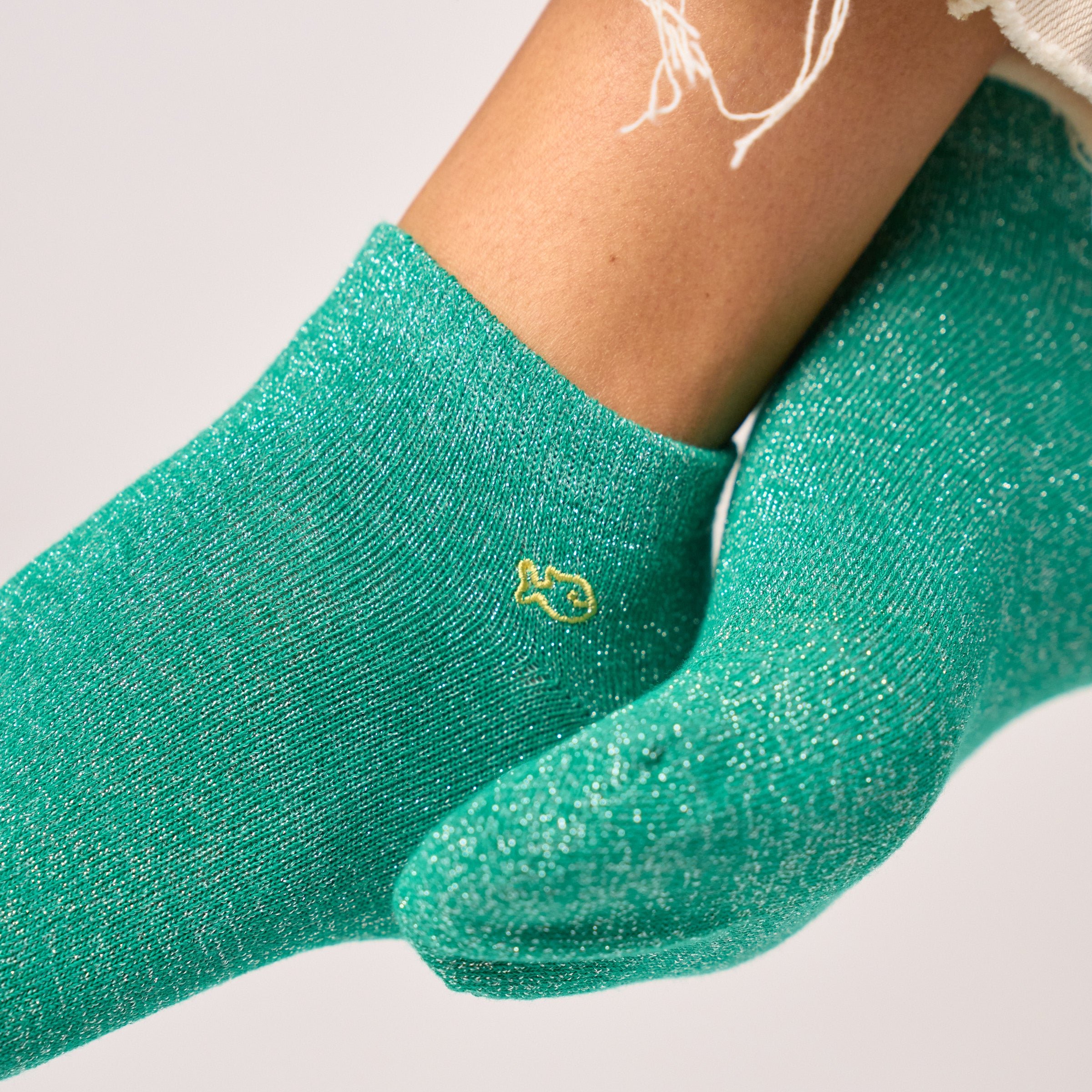 Glittery combed cotton ankle socks Green