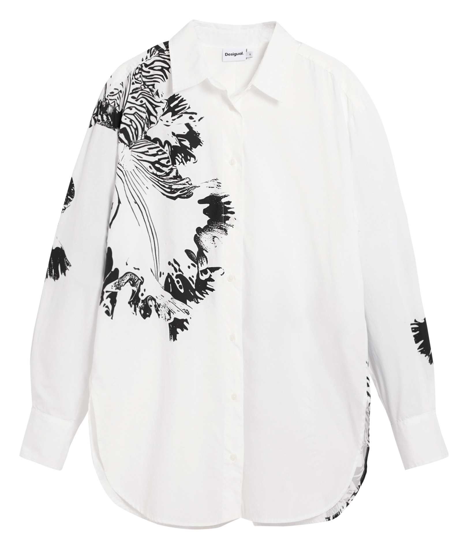 Oversized, katoenen blouse met klassieke kraag en print DESIGUAL Wit
