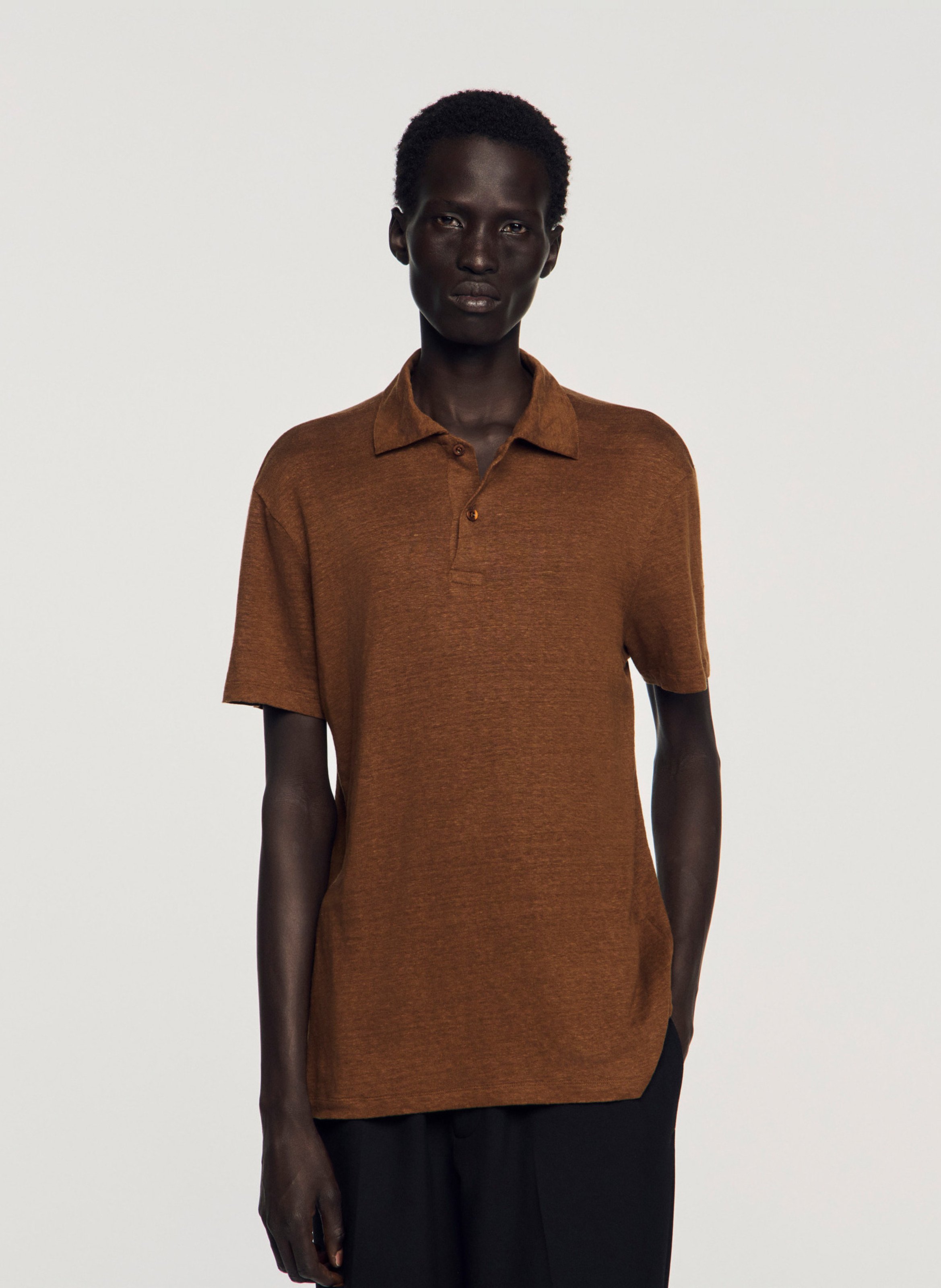 Polo regular-fit en lin SANDRO Beige