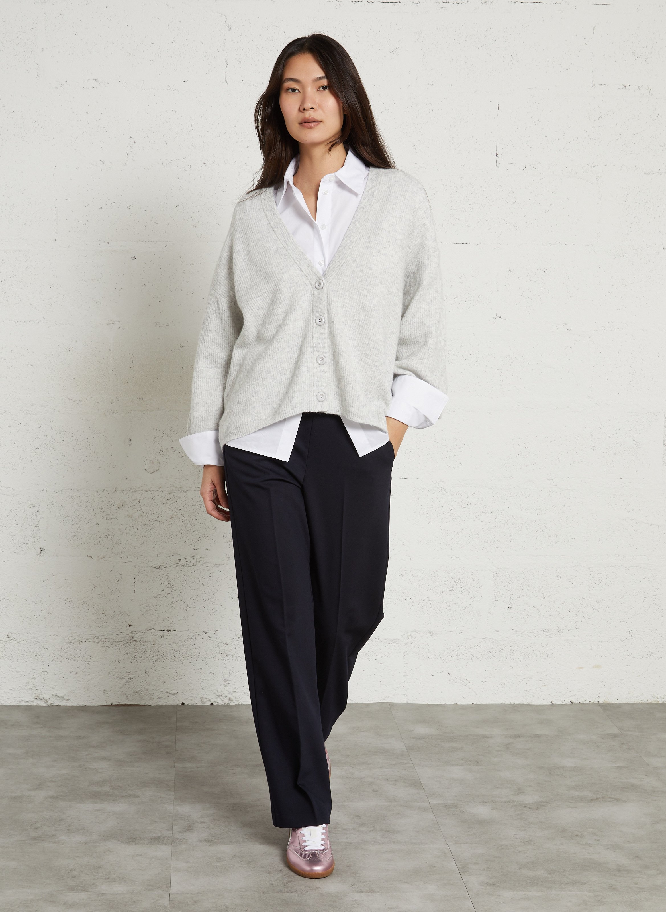 Oversized ronde hals gebreid vest AMERICAN VINTAGE Grijs