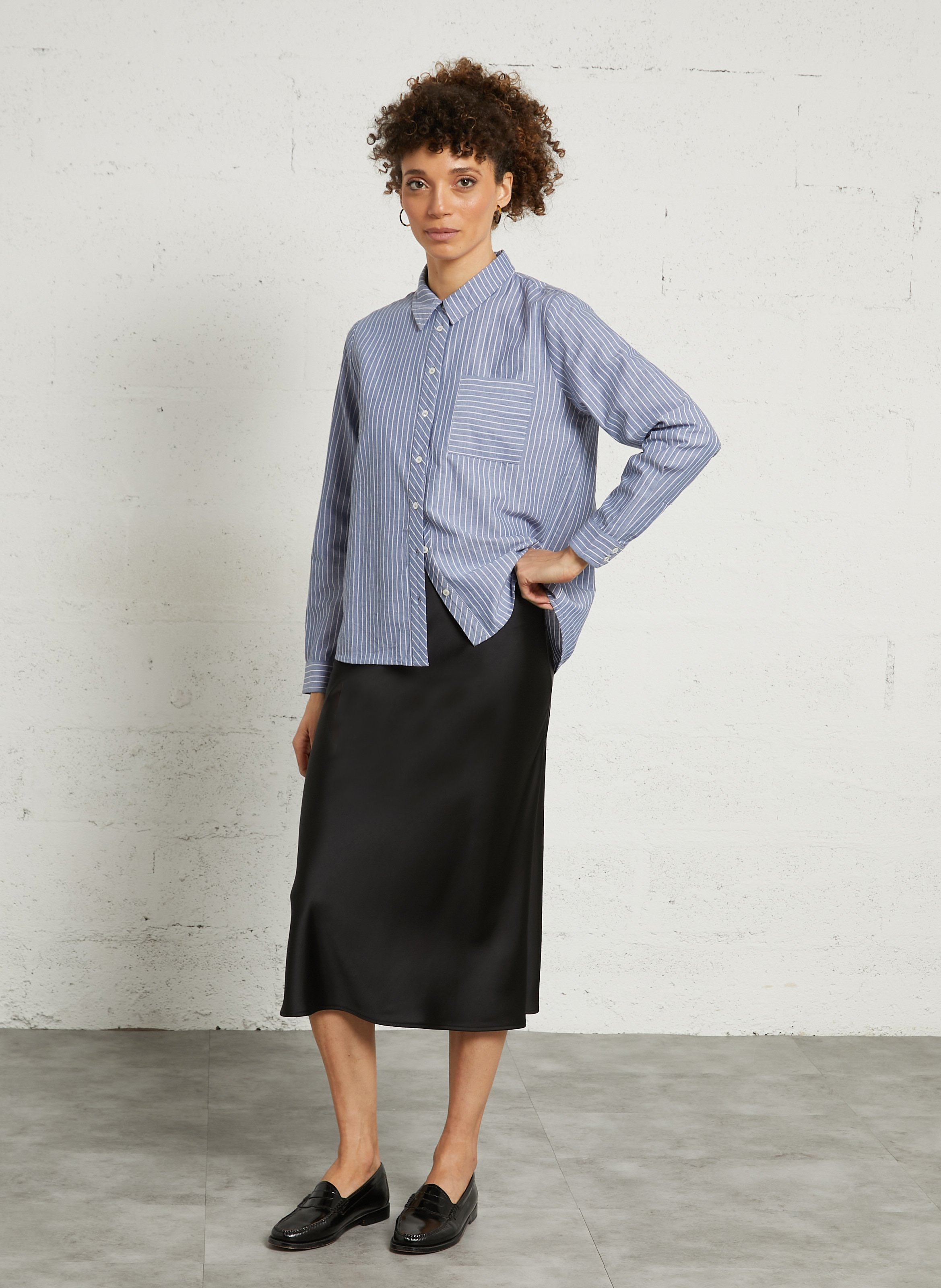 Chemise col classique manches contrastantes en coton LA PETITE ETOILE Blue