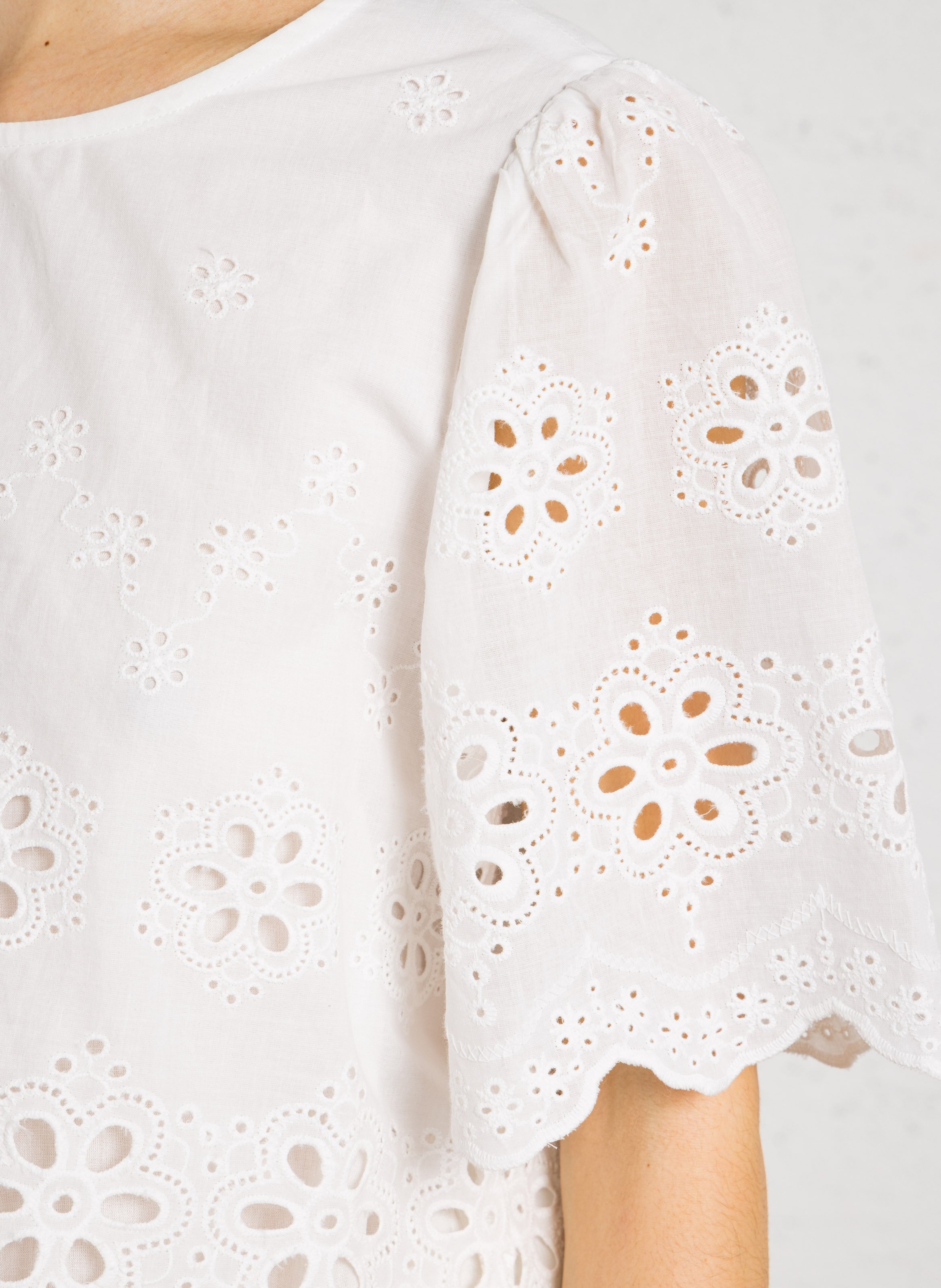 Baumwoll-Top mit V-Ausschnitt SEE U SOON Weiss