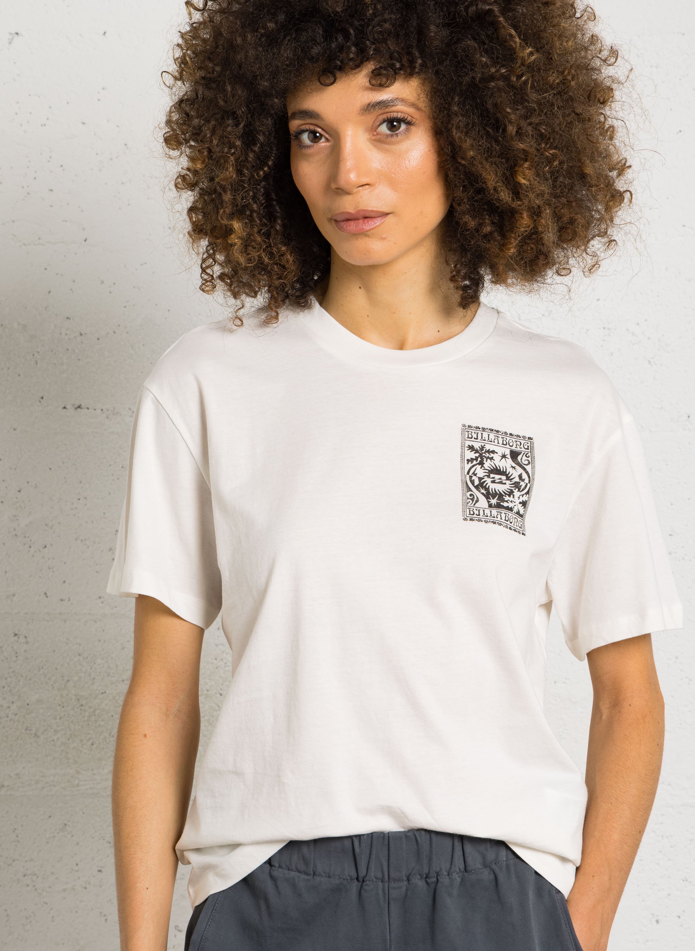 Tee-shirt droit col rond en coton sérigraphié BILLABONG Blanc