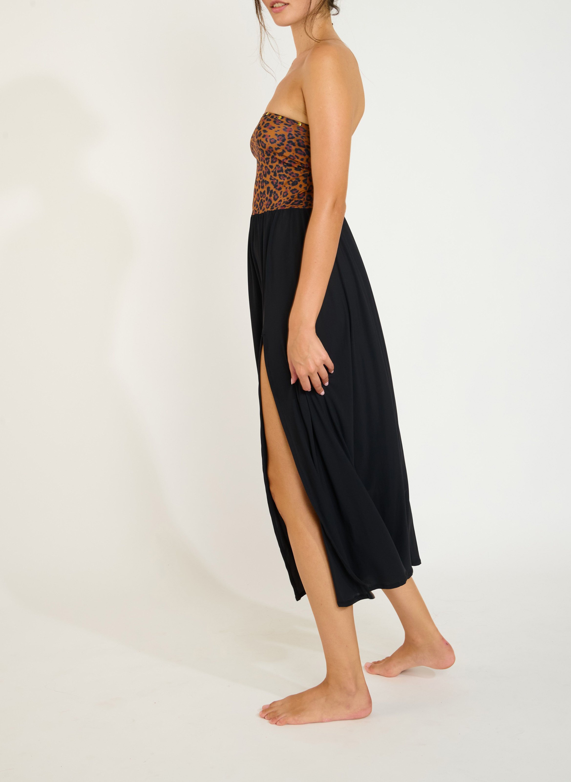 Robe midi bustier léopard  BANANA MOON Marron